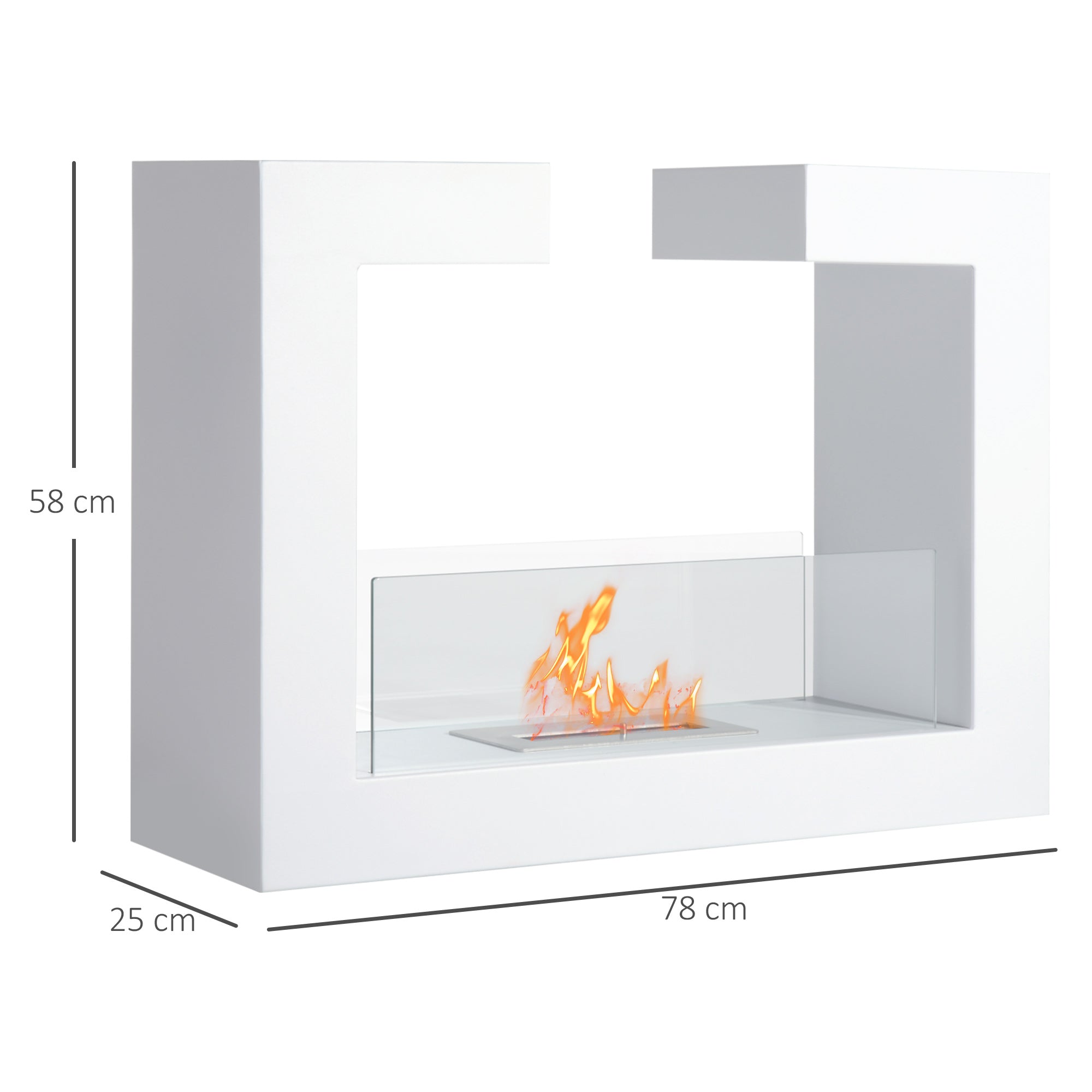 Tabletop Bioethanol Fireplace 2000W in Stainless Steel Odorless with Glass 78 x 25 x 58 cm White