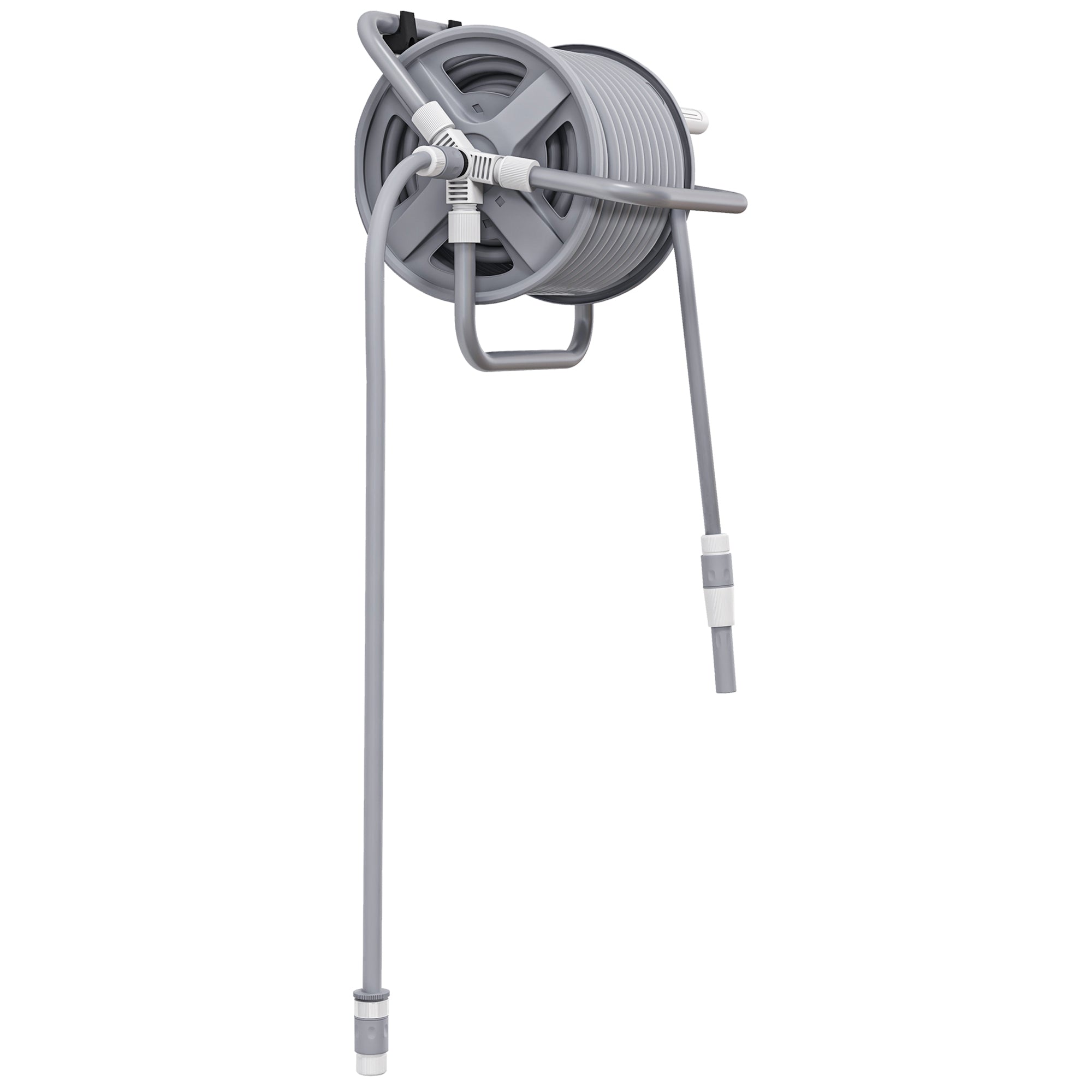 Hose Reel with 20m Hose and 2m Inlet, Adjustable 2-in-1 Spray Nozzle, Wall-Mounted or Free-Standing