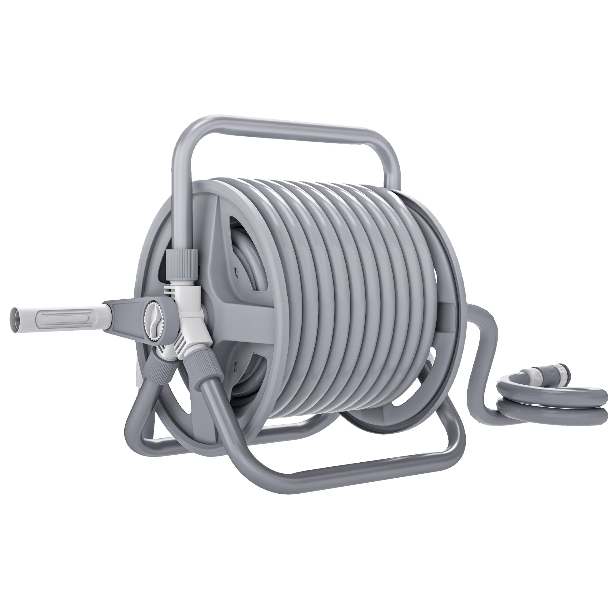 Hose Reel with 20m Hose and 2m Inlet, Adjustable 2-in-1 Spray Nozzle, Wall-Mounted or Free-Standing