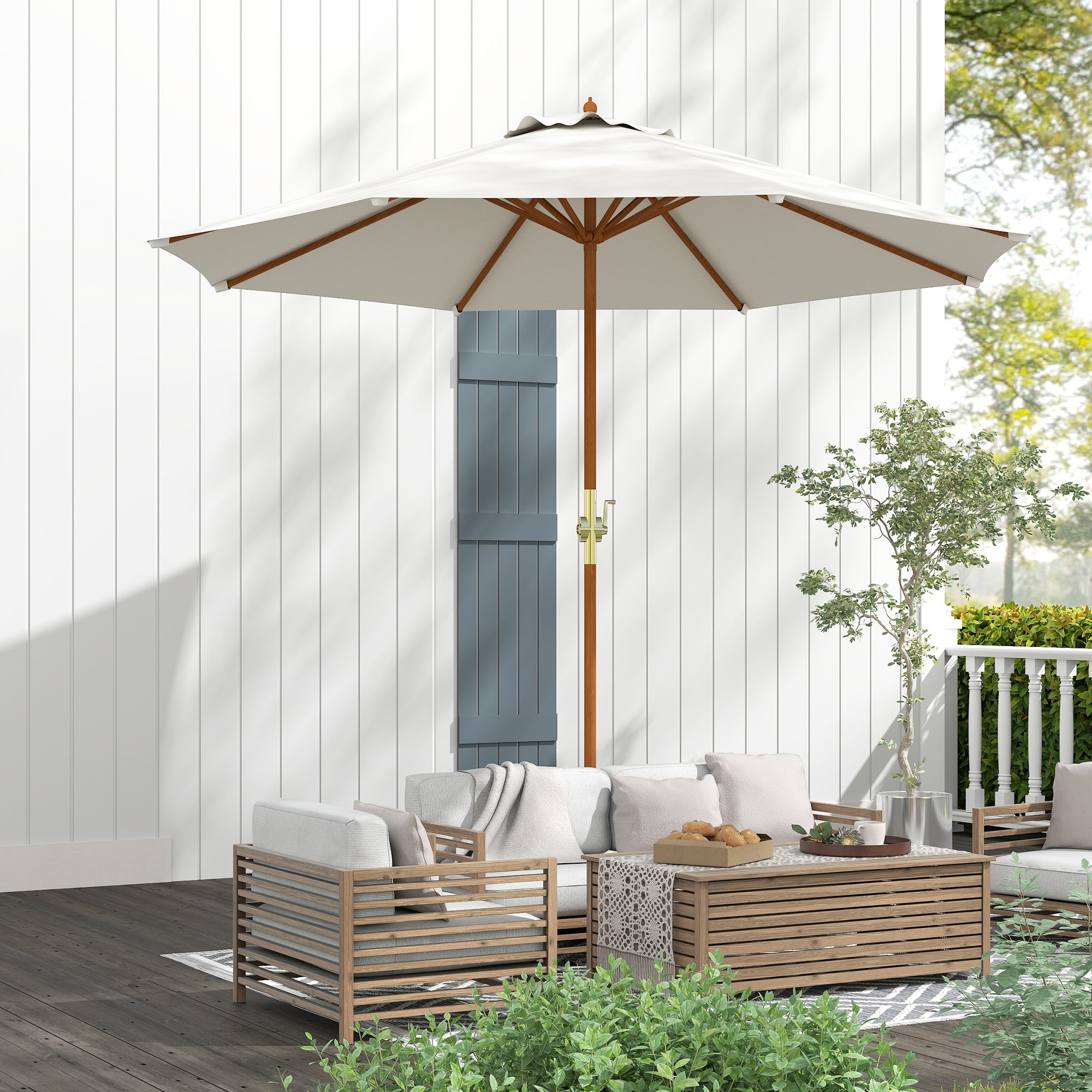 Wooden Sun Umbrella Wooden Umbrella Garden Umbrella Balcony Umbrella 2.5m Cream