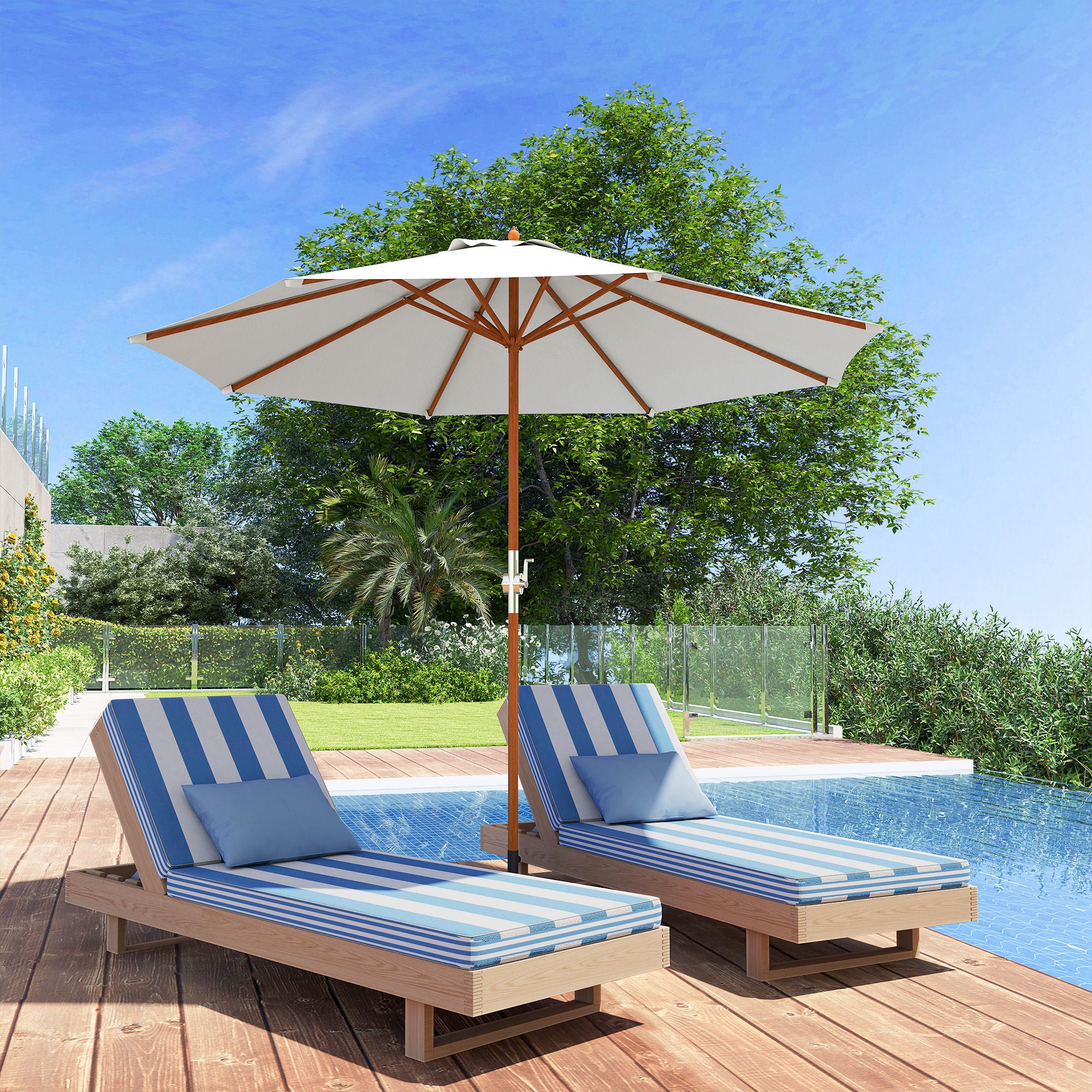 Wooden Sun Umbrella Wooden Umbrella Garden Umbrella Balcony Umbrella 2.5m Cream