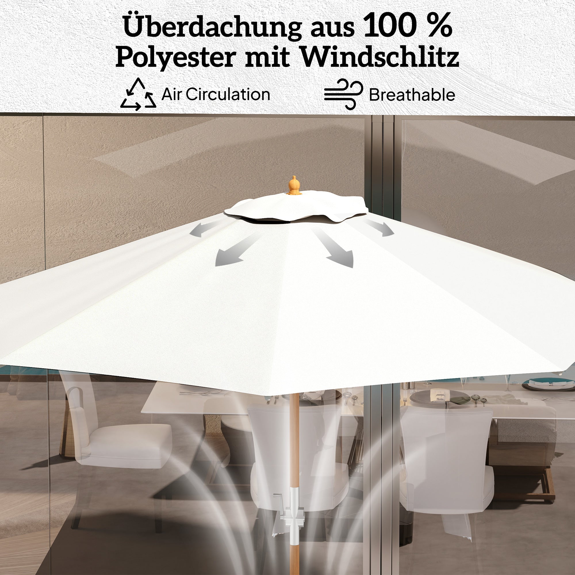 Wooden Sun Umbrella Wooden Umbrella Garden Umbrella Balcony Umbrella 2.5m Cream