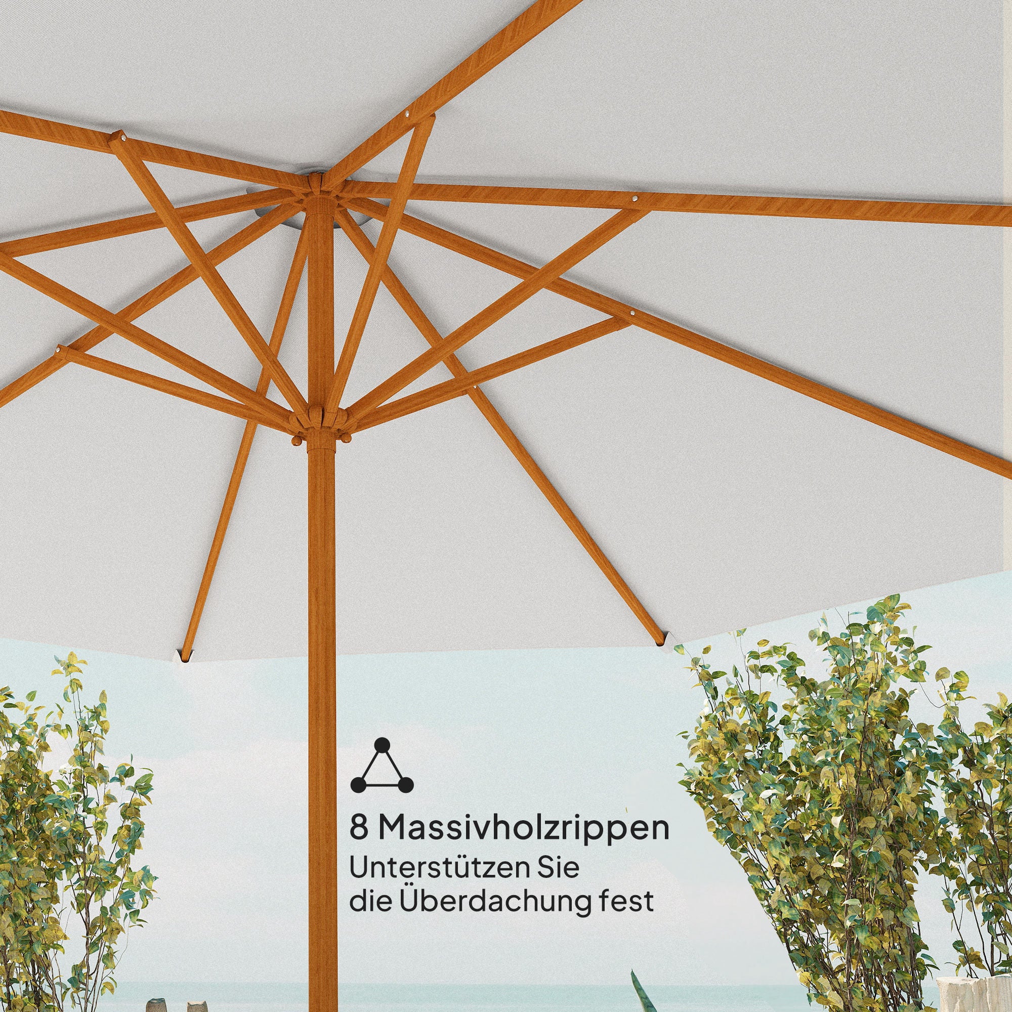 Wooden Sun Umbrella Wooden Umbrella Garden Umbrella Balcony Umbrella 2.5m Cream