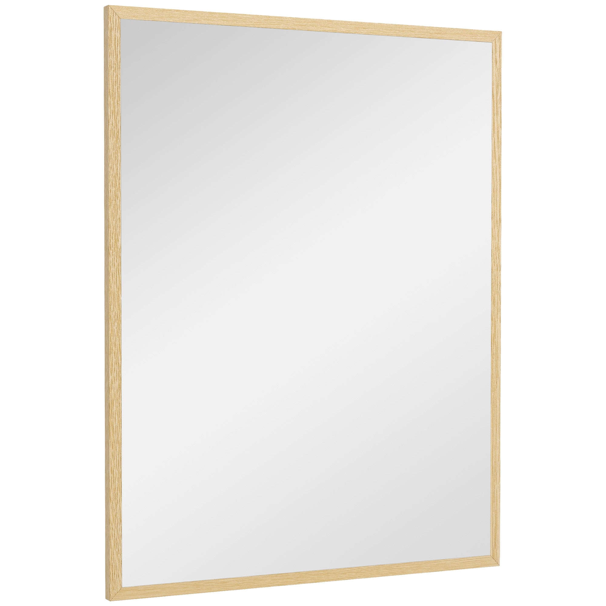 Rectangular Wall Mirror 90 x 70 cm, wooden frame, ideal for bathroom, living room, or bedroom, natural