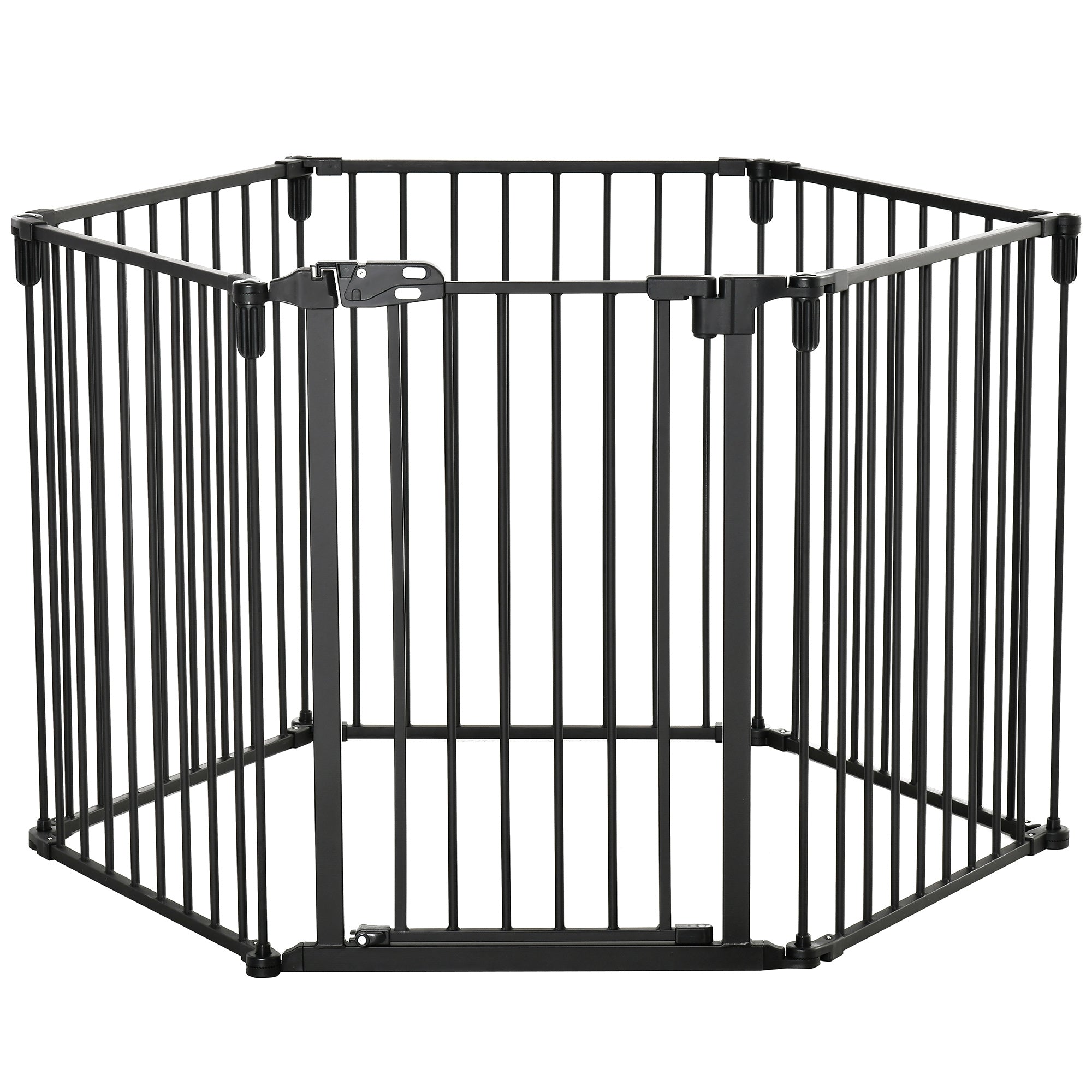 Safety Barrier Fireplace Protection Barrier Pet Playpen Modular Foldable 6 Panels with Door No Drilling 362.5 x 76 cm Black