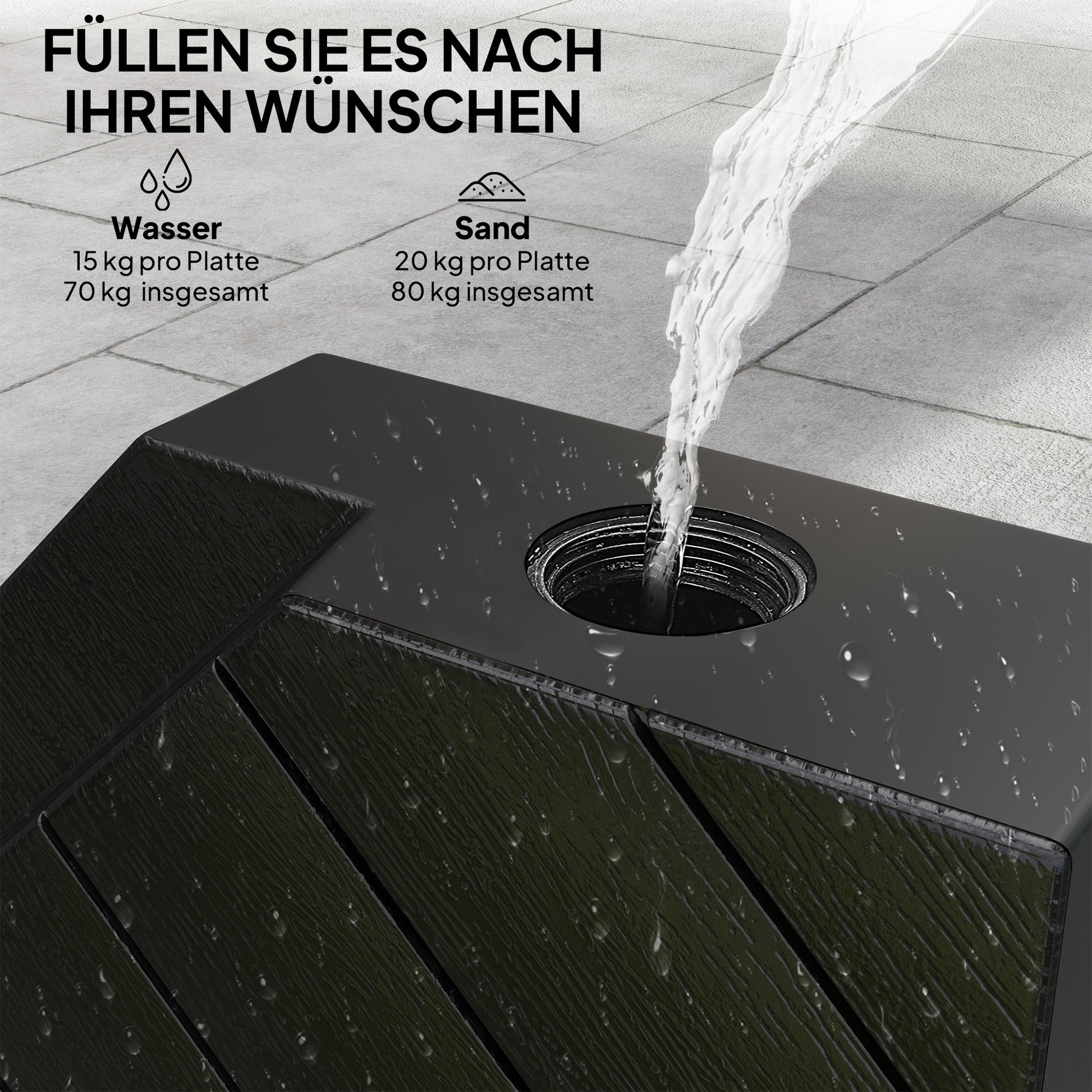 Umbrella Stand 4-Piece Umbrella Weight Wood-look, Cantilever Umbrella Stand, Ground Cross Fillable with Sand/Water up to 20/15 kg Cantilever Umbrella Stand Weights Umbrella Base HDPE Black