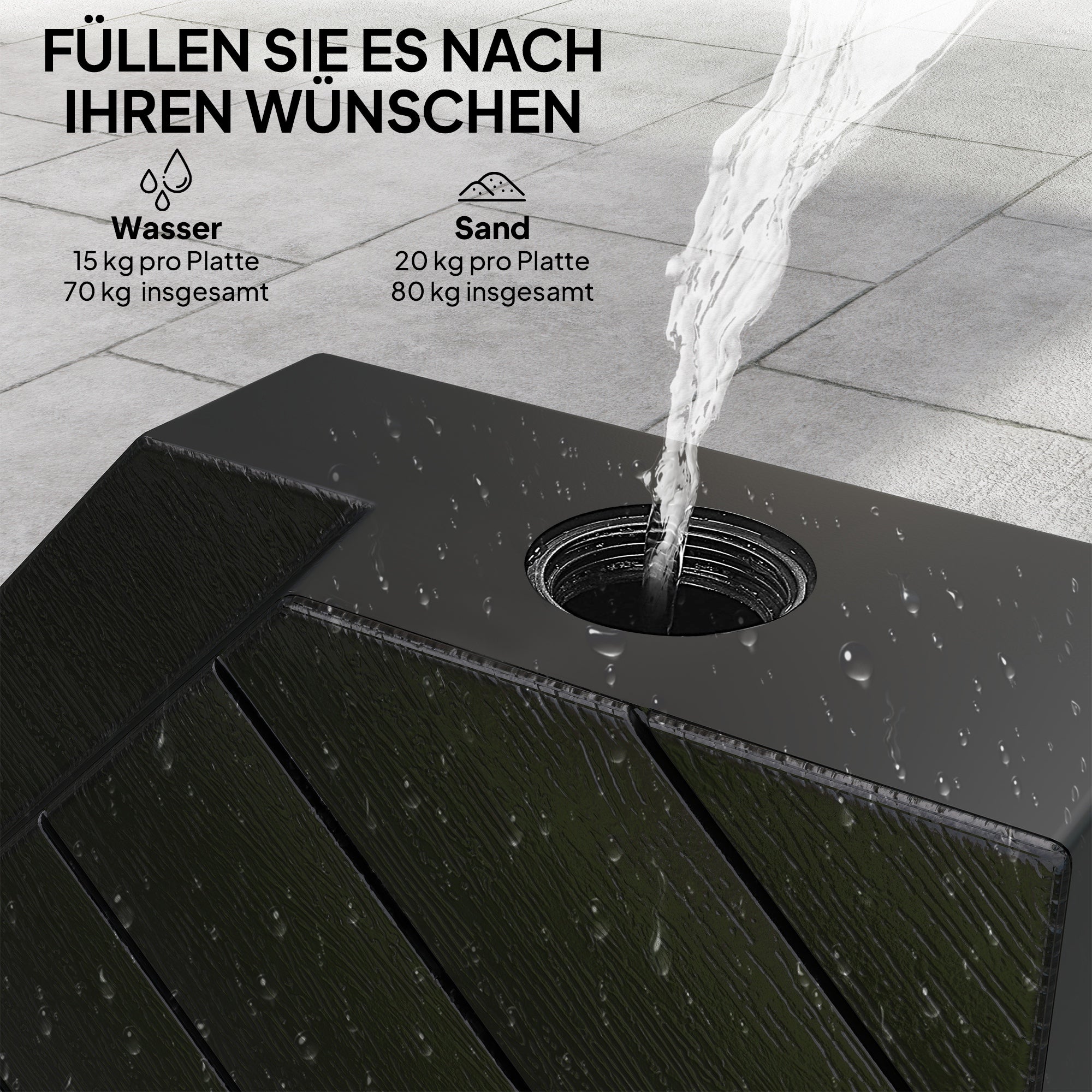 Umbrella Stand 4-Piece Umbrella Weight Wood-look, Cantilever Umbrella Stand, Ground Cross Fillable with Sand/Water up to 20/15 kg Cantilever Umbrella Stand Weights Umbrella Base HDPE Black