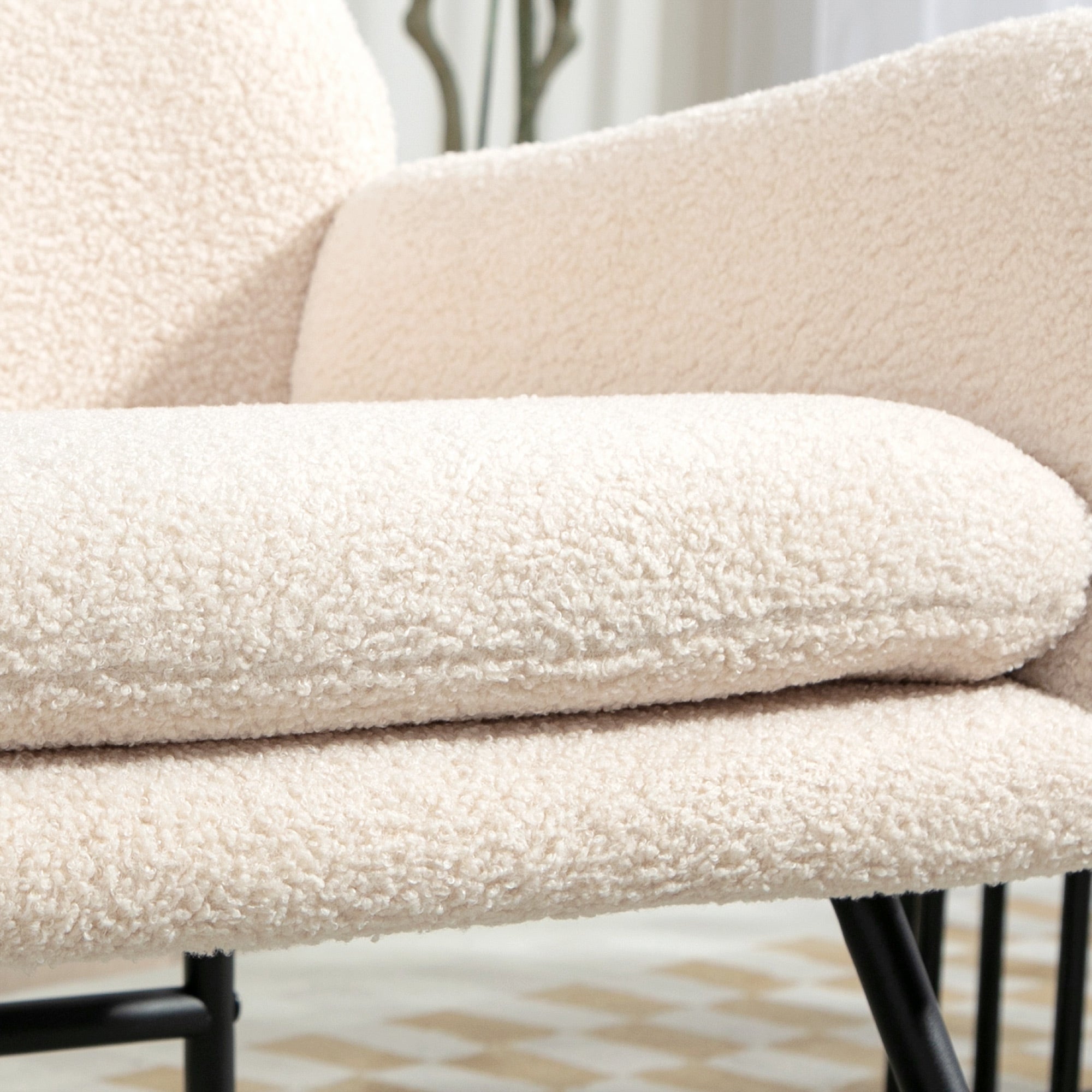 Rocking Chair, Rocking Chair, with 10 cm Thick Seat, Curved Steel Legs, 120 kg Weight Capacity, for Living Room, Bedroom, Balcony, Beige and Black