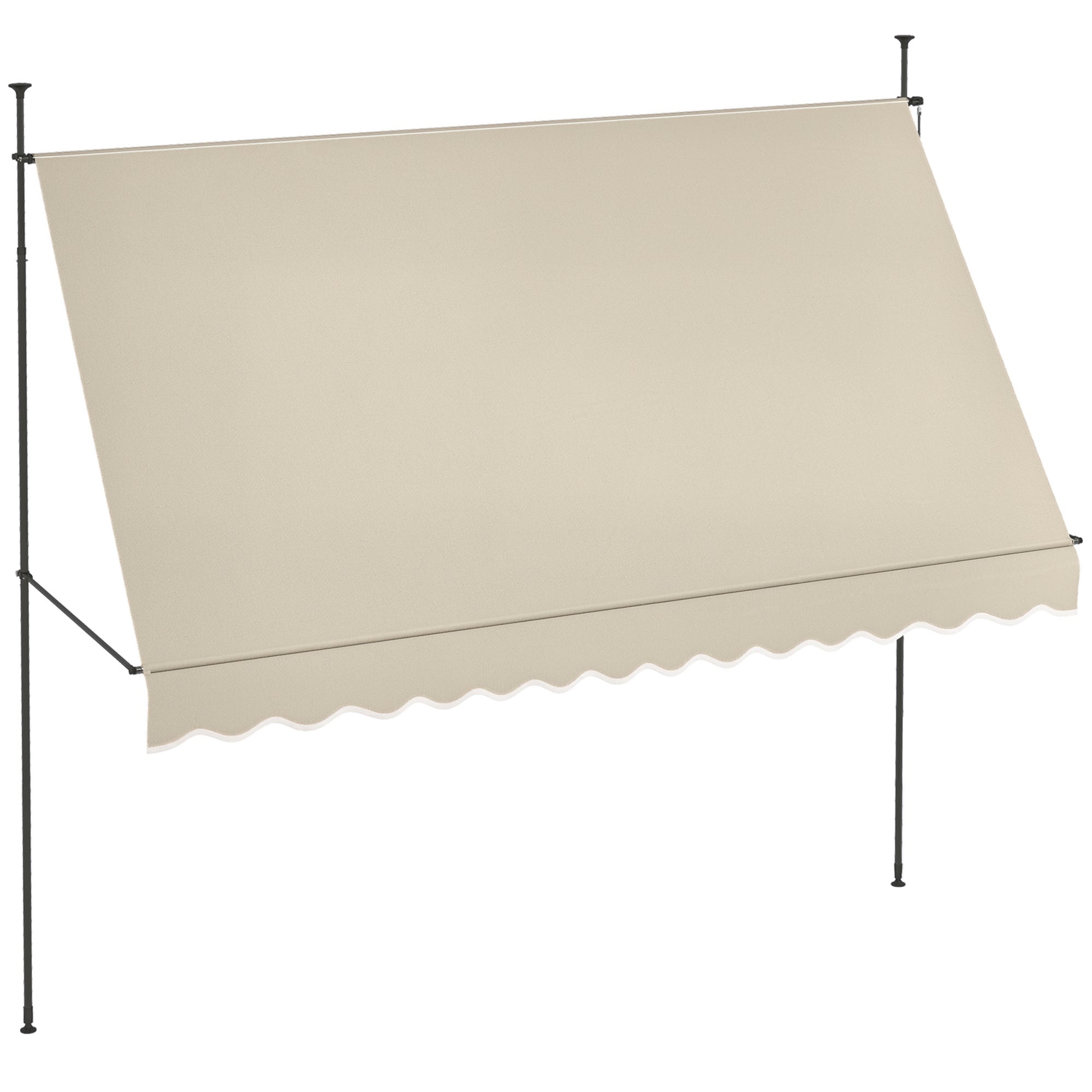 Self-supporting manual awning retractable sun protection 3.5L x 1.2W x 2.1-3H m Adjustable tilt for balcony without drilling Metal Aluminum Polyester Sand