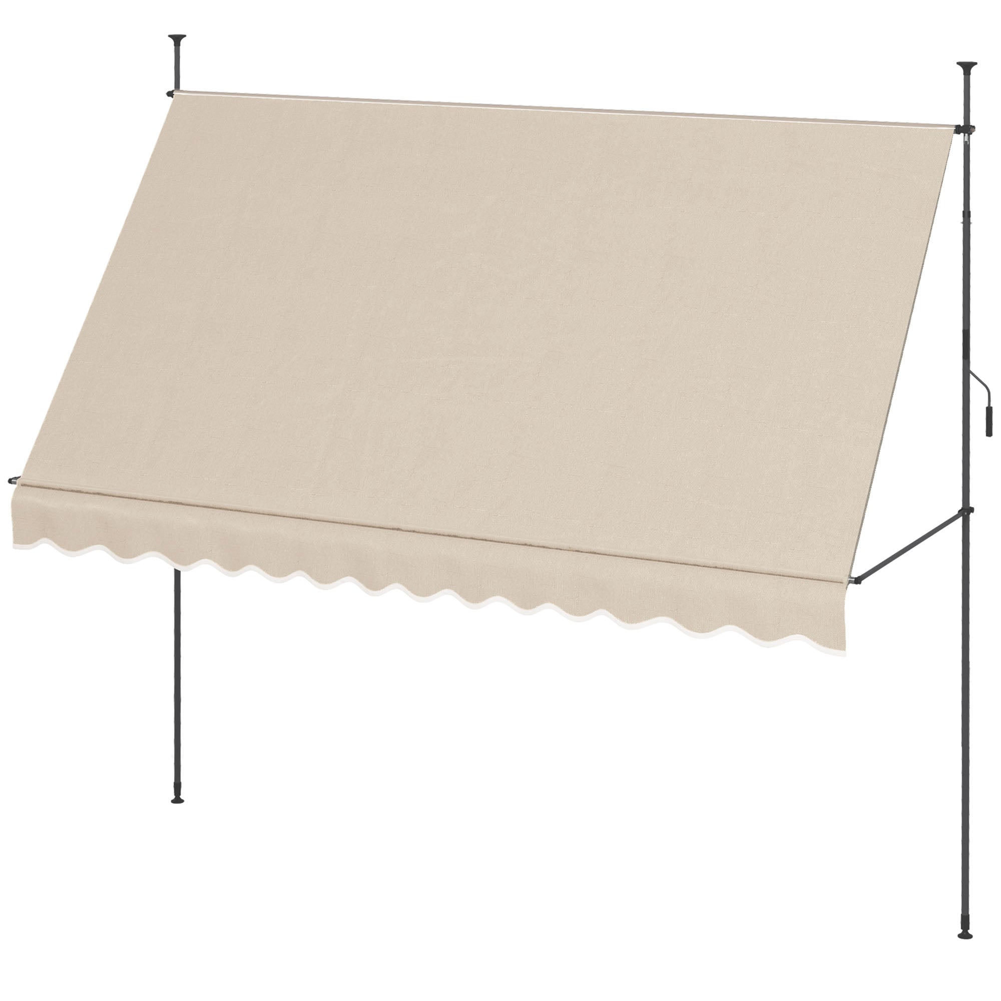 Self-supporting manual awning retractable sun protection 3.5L x 1.2W x 2.1-3H m Adjustable tilt for balcony without drilling Metal Aluminum Polyester Sand