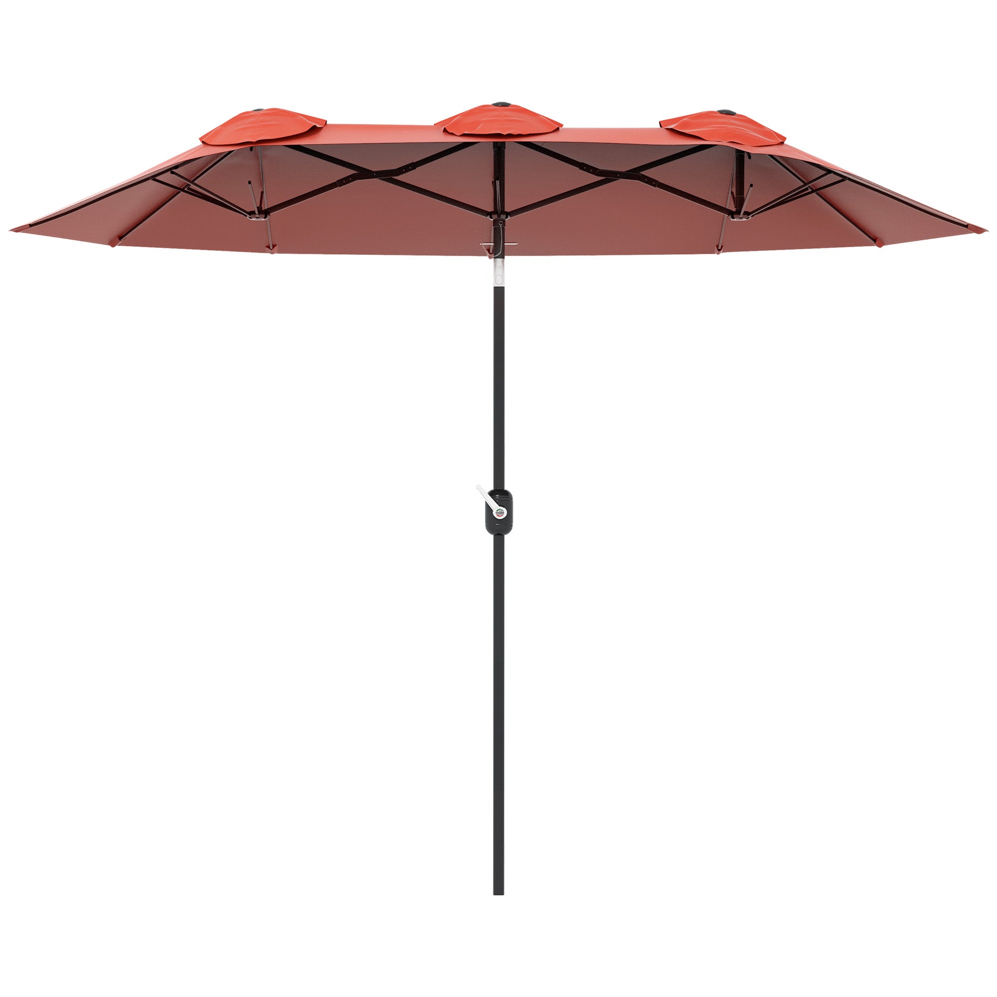 Double Garden Umbrella Tilted at 45° with Crank and 3 Air Vents, Outdoor Umbrella in Steel and Polyester, 295x152x222 cm, Rust Red