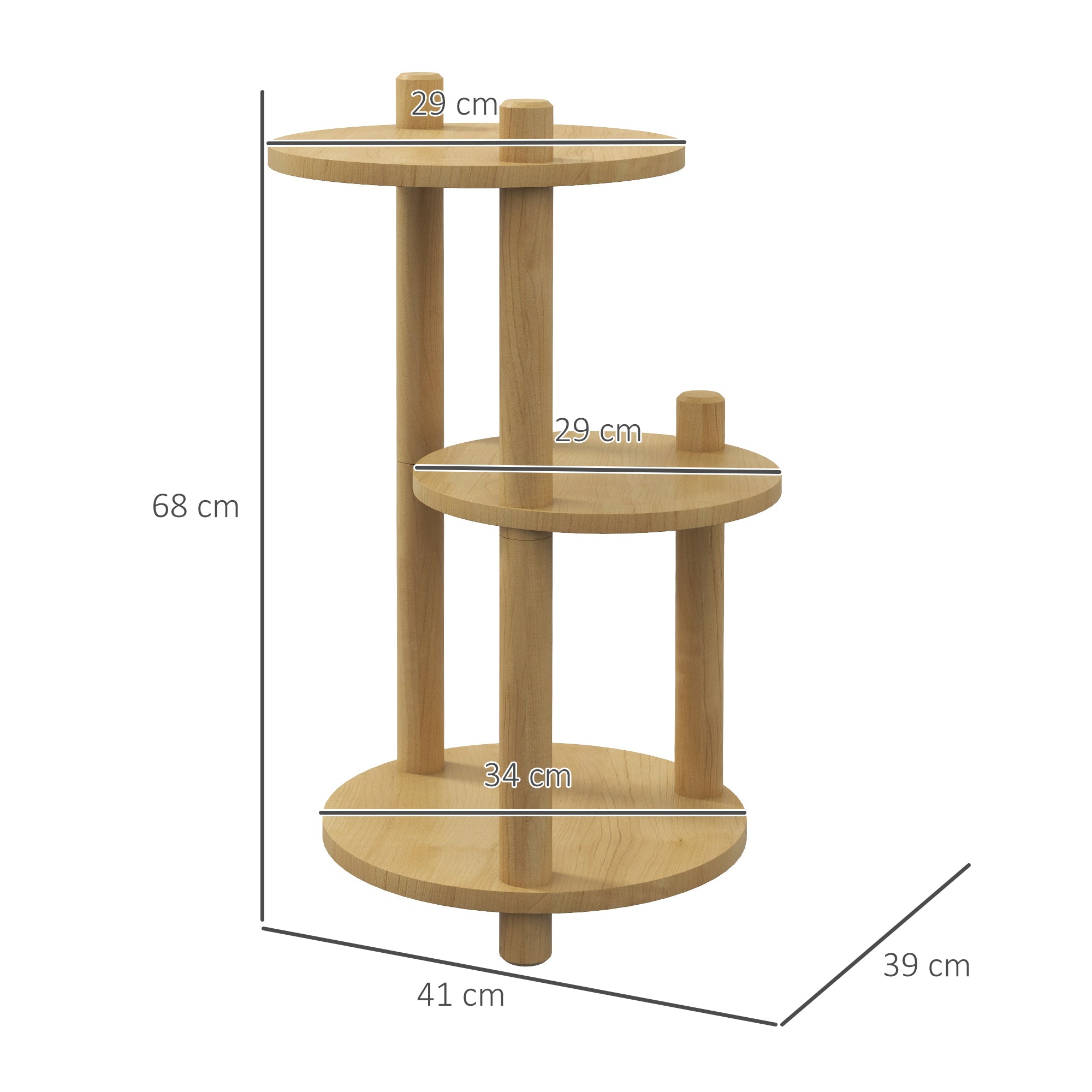 Wooden Plant Stand Pedestal 3-Tier Round Flower Shelves Flower Pot Stand 41L x 39W x 68H cm