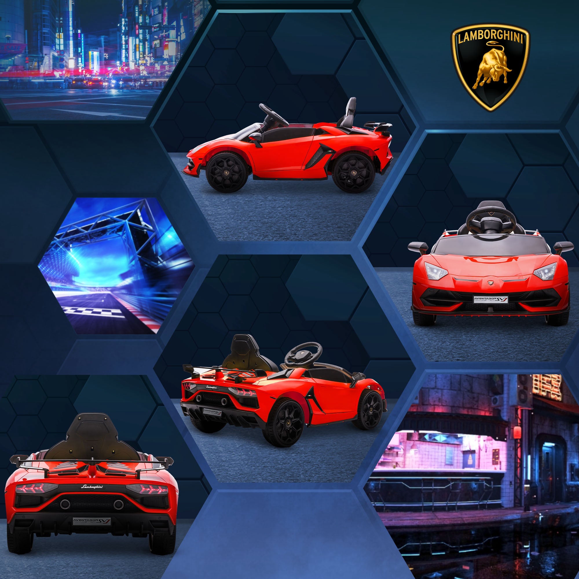 Kids Electric Car LAMBORGHINI AVENTADOR SVJ ROADSTER 12V Children's Vehicle with 2.4G Remote Control, 2 Motors, Kids Car with MP3 Horn, Music, Soft Start, Electric Vehicle for 3-5 Years Kids, Red