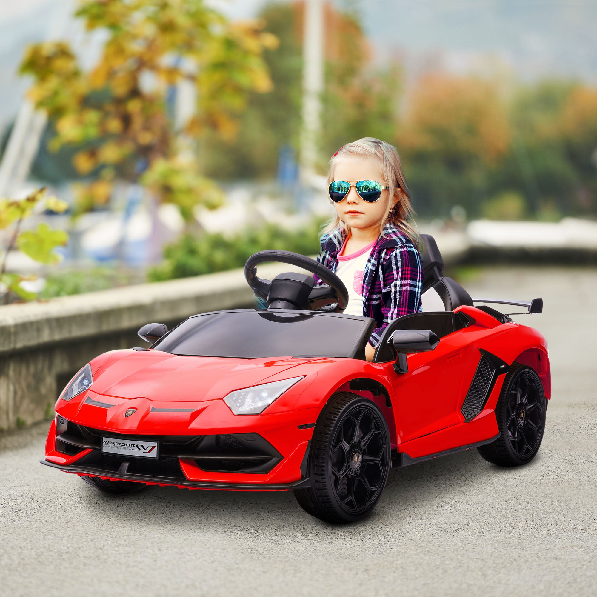 Kids Electric Car LAMBORGHINI AVENTADOR SVJ ROADSTER 12V Children's Vehicle with 2.4G Remote Control, 2 Motors, Kids Car with MP3 Horn, Music, Soft Start, Electric Vehicle for 3-5 Years Kids, Red