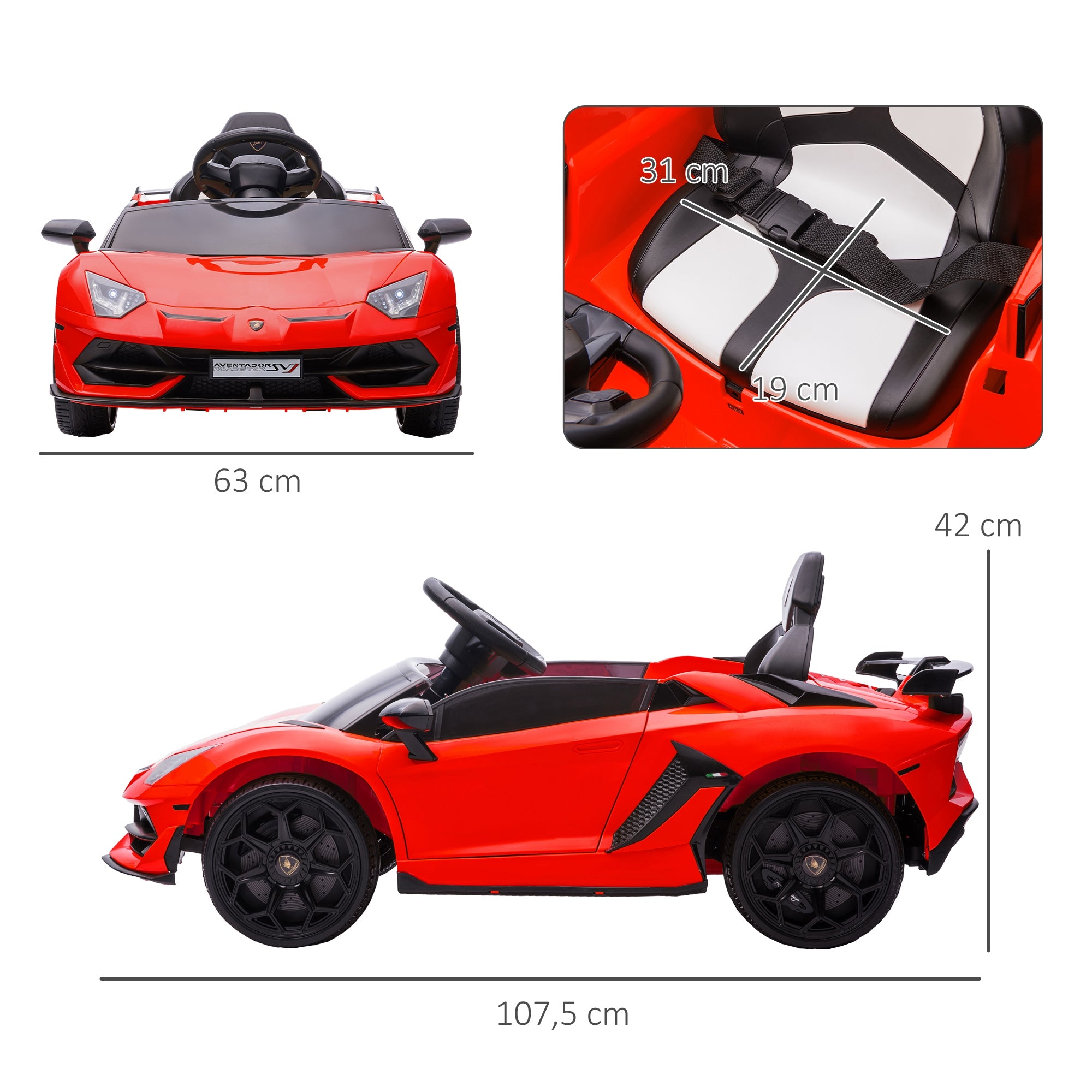 Kids Electric Car LAMBORGHINI AVENTADOR SVJ ROADSTER 12V Children's Vehicle with 2.4G Remote Control, 2 Motors, Kids Car with MP3 Horn, Music, Soft Start, Electric Vehicle for 3-5 Years Kids, Red