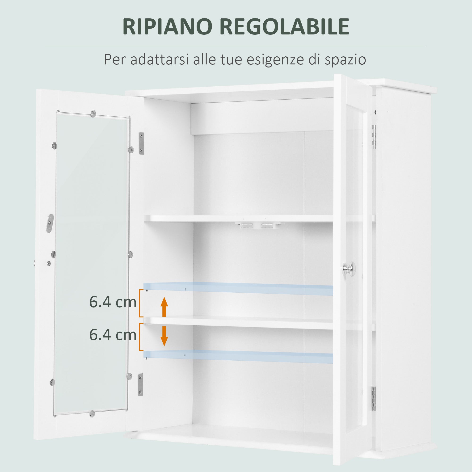Bathroom Cabinet Wall Mounted Cabinet 2 Doors Made of Wood and Glass, Wall-Mounted Multi-Function Cabinet with Adjustable Shelf and Magnetic Lock, 55x20x65 cm, White