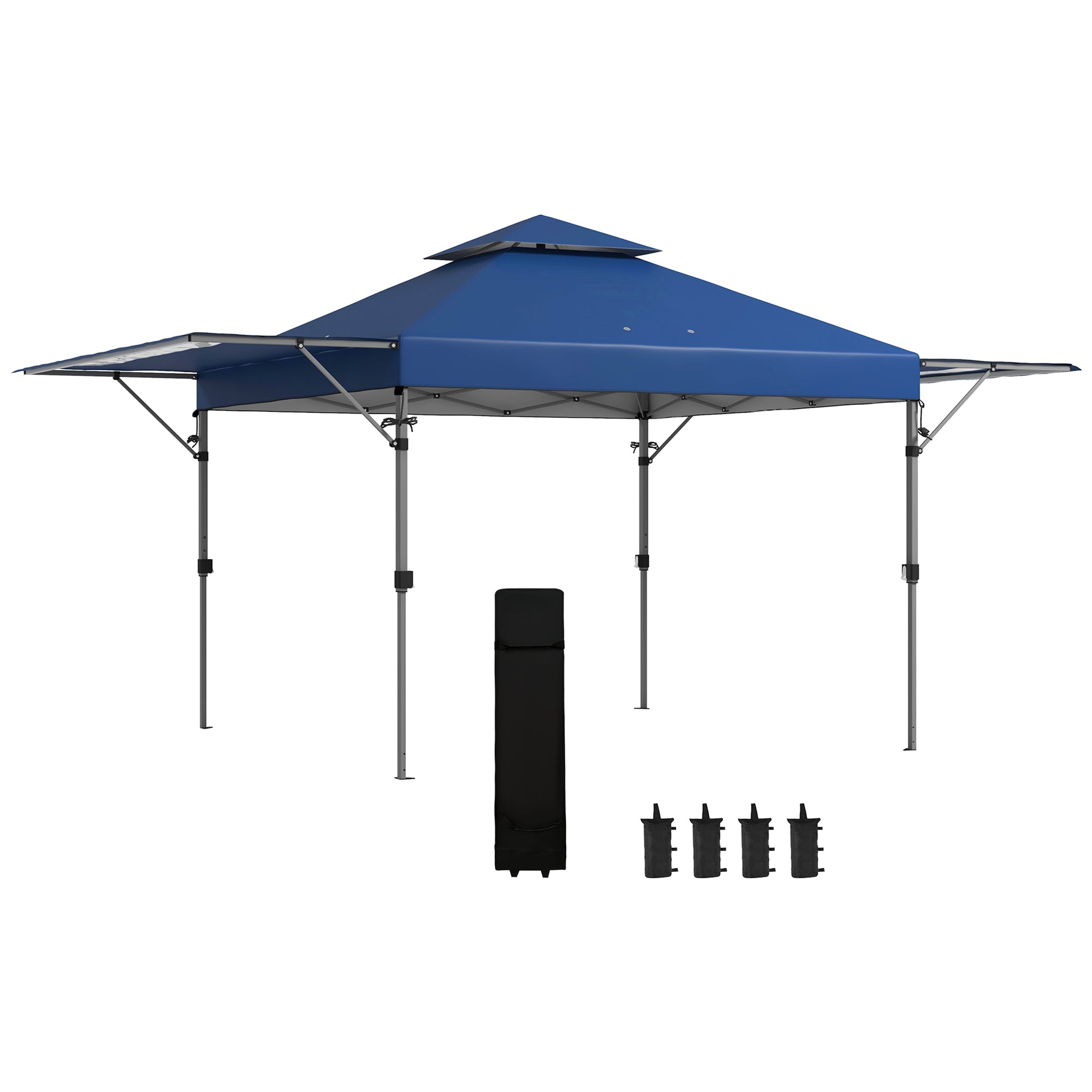 Pop-Up Garden Gazebo Folding Marquee 5 x 3m, Oxford Fabric with 2 Adjustable Walls, Easy to Assemble, Wheeled Transport Bag Included Blue