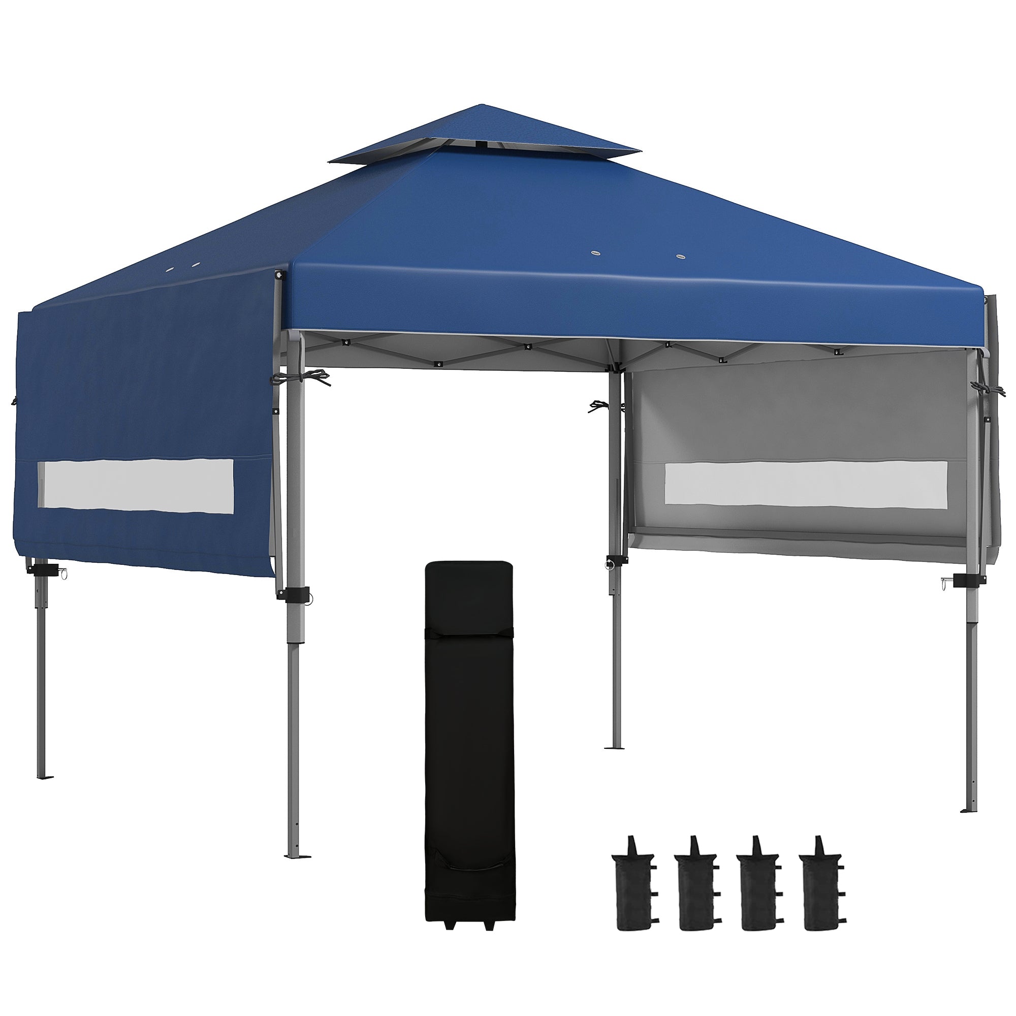 Pop-Up Garden Gazebo Folding Marquee 5 x 3m, Oxford Fabric with 2 Adjustable Walls, Easy to Assemble, Wheeled Transport Bag Included Blue