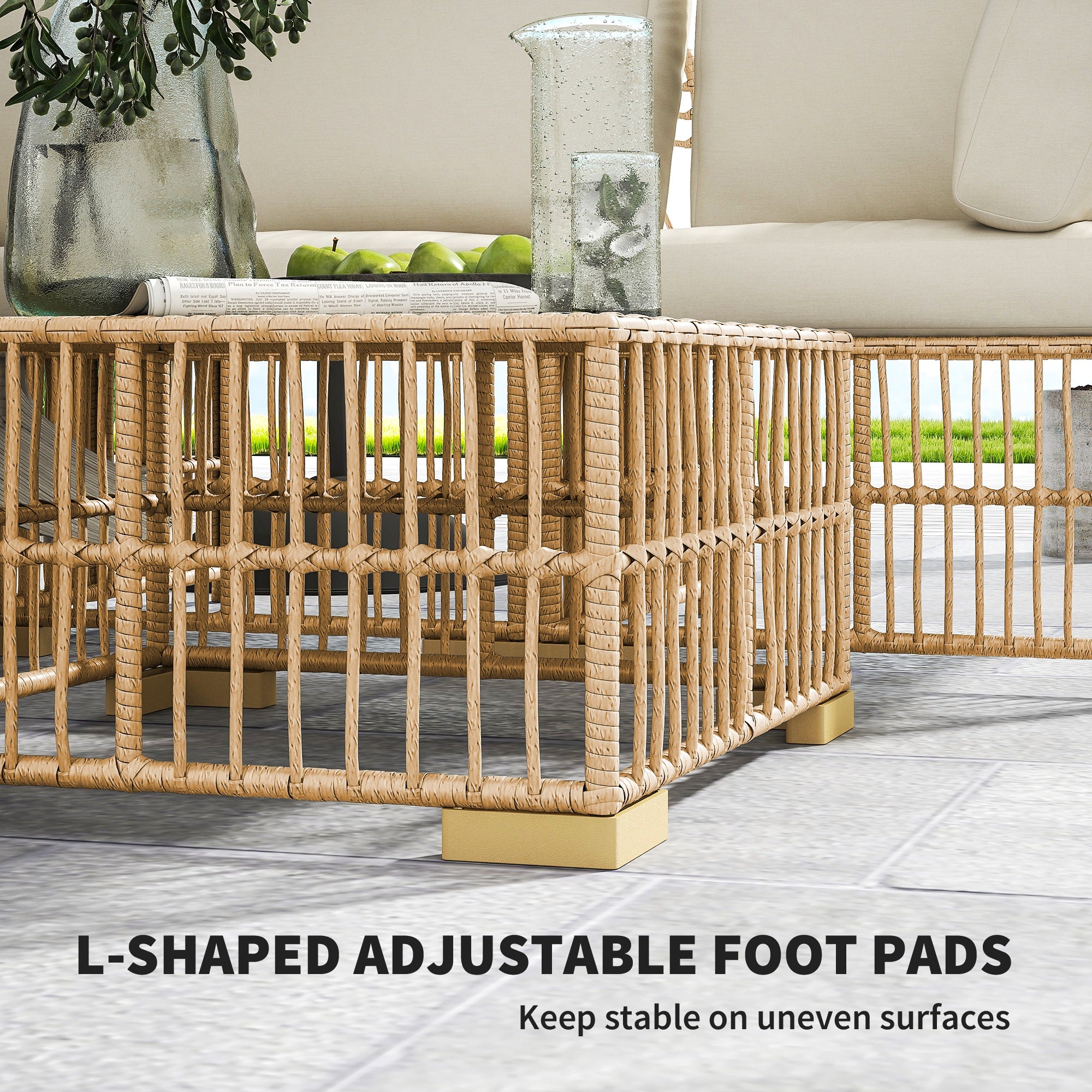 corner lounge set made of polyrattan garden furniture set with corner sofa chair footstool cushions weatherproof garden lounge for 5 persons balcony furniture outdoor seating group for garden balcony natural wood+cream white