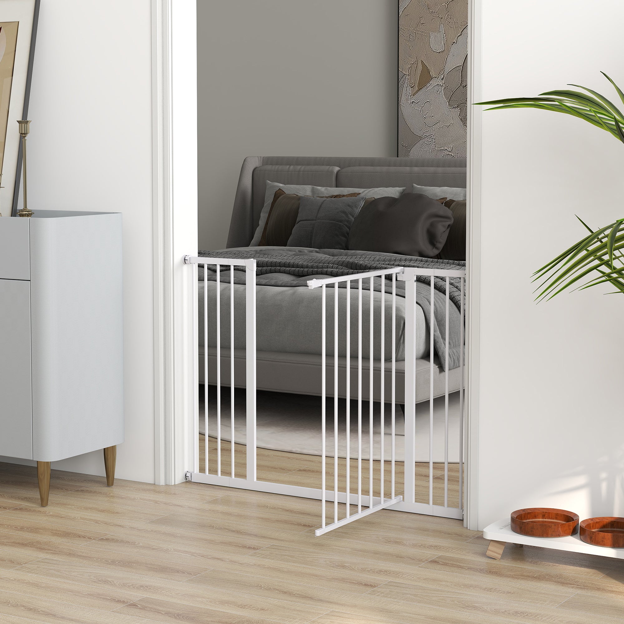 Door Safety Gate Stair Safety Gate with 10/15 cm Extension Door Gate without Drilling Stair Gate for Widths 76-82/86-97/101-107 cm One-Hand Opening Steel White