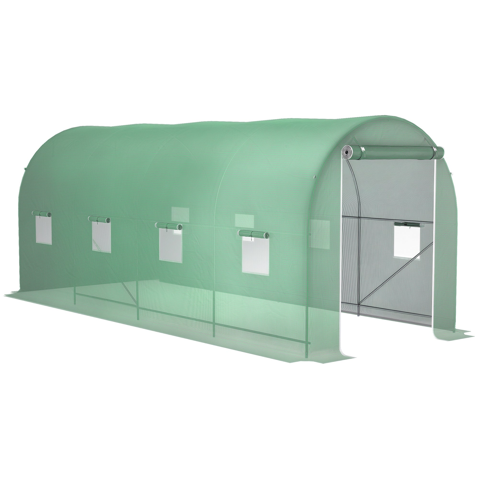 Greenhouse 500x200x205cm Film Greenhouse Tomato House with Door, 8 Windows, Film Tunnel Made of Galvanized Steel, PE, Stable Greenhouse Plant Tunnel, Including Ground Anchors & Ropes