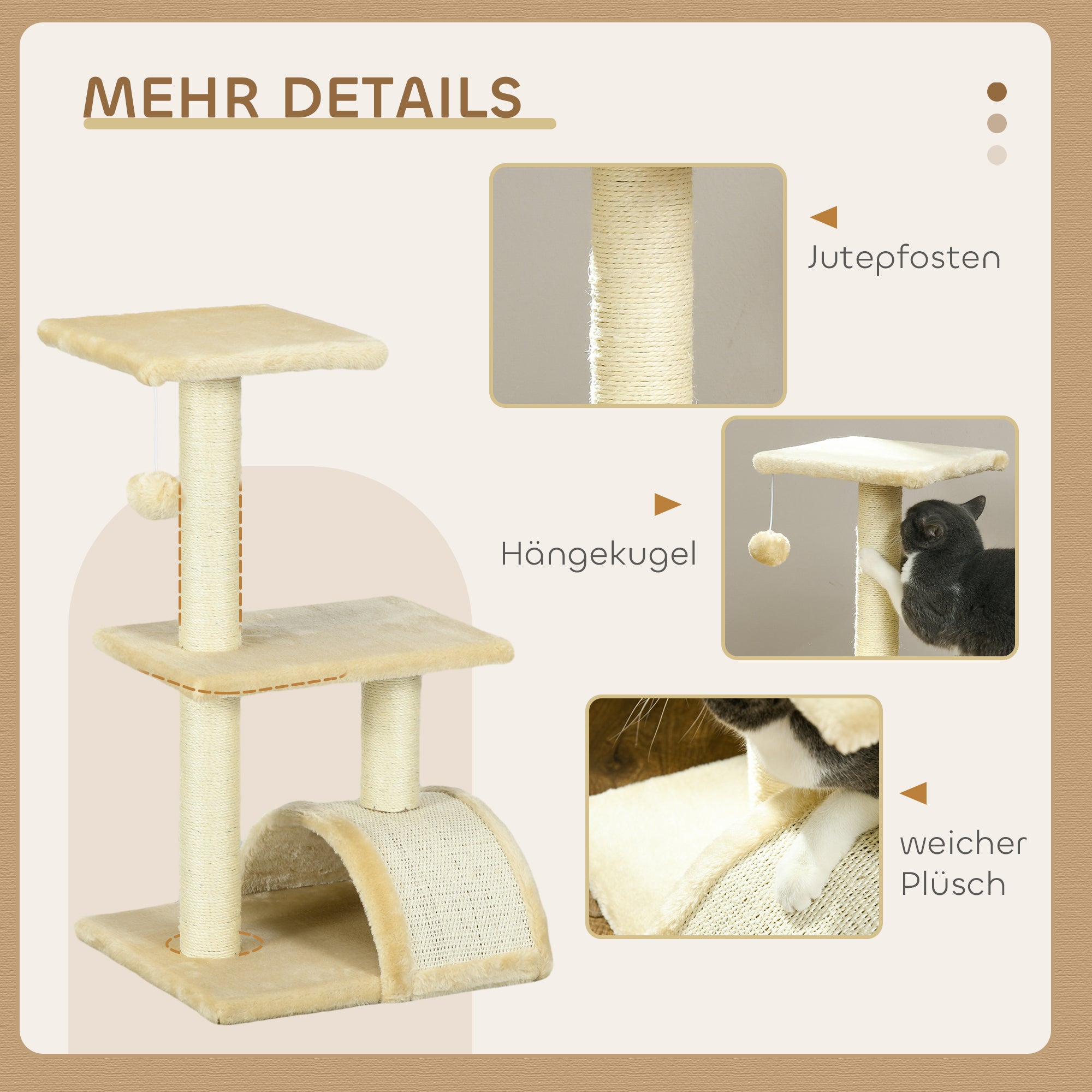Cat Tree 72 cm Cat Tower with Plush Balls, Sisal Posts, Platform, Scratching Board Multi-Level Cat Scratching Tree, Climbing Tree, for Medium-Sized Cats, Cream White