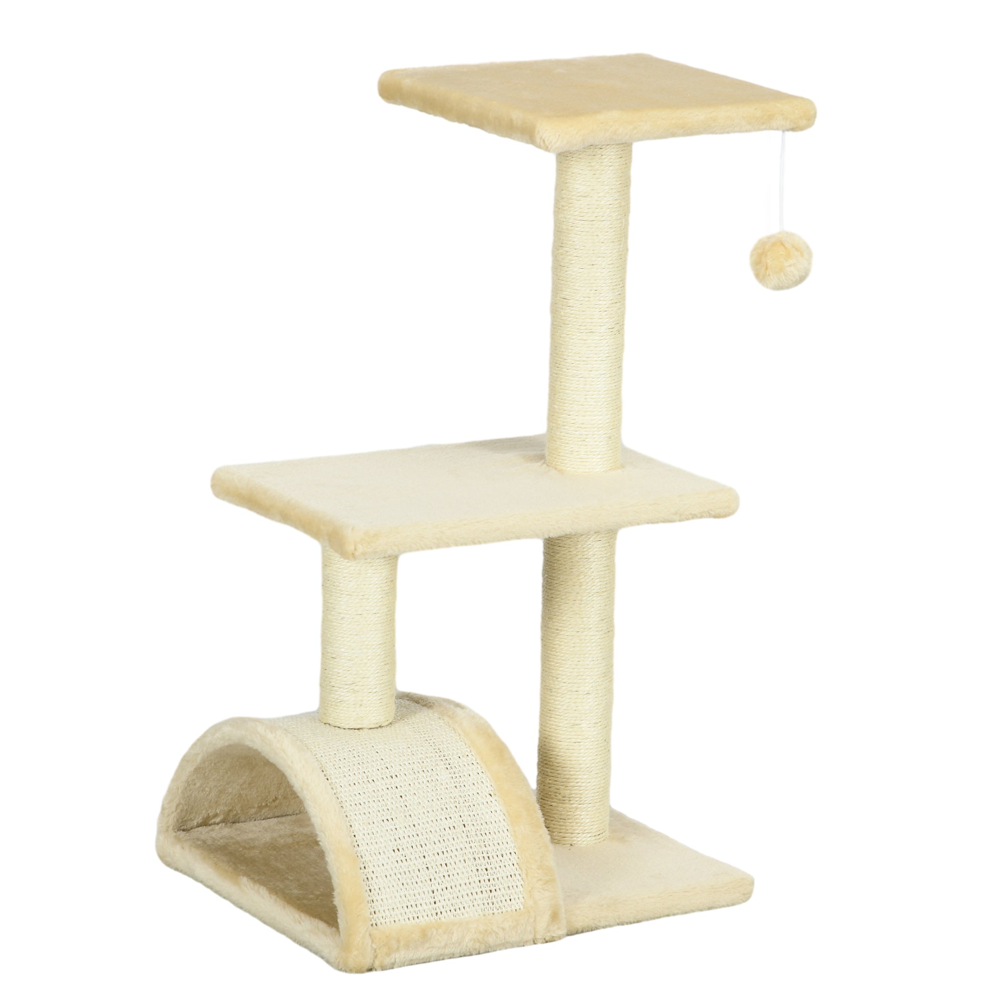 Cat Tree 72 cm Cat Tower with Plush Balls, Sisal Posts, Platform, Scratching Board Multi-Level Cat Scratching Tree, Climbing Tree, for Medium-Sized Cats, Cream White