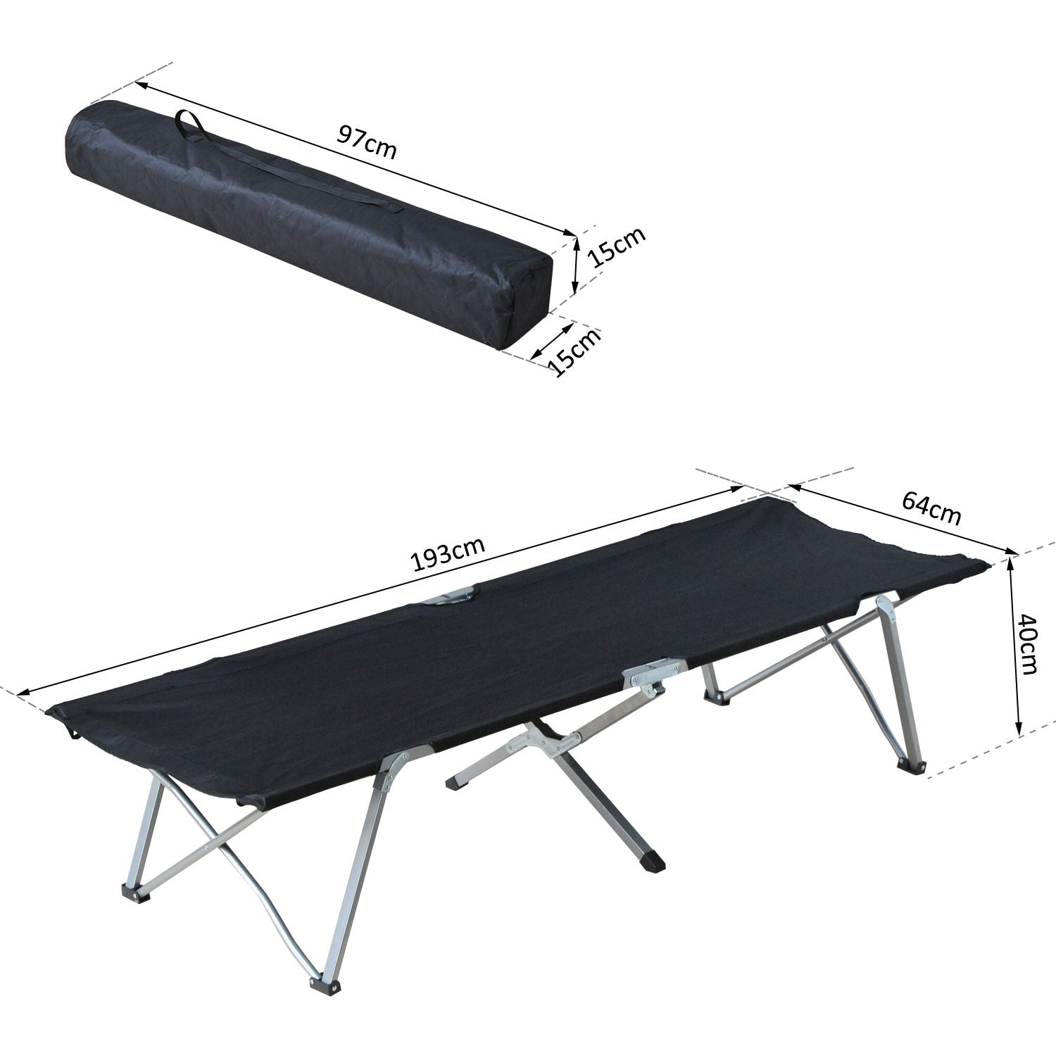 Camping Bed Folding Bed Cot Lounger incl. Bag 193x64x40cm (Black)