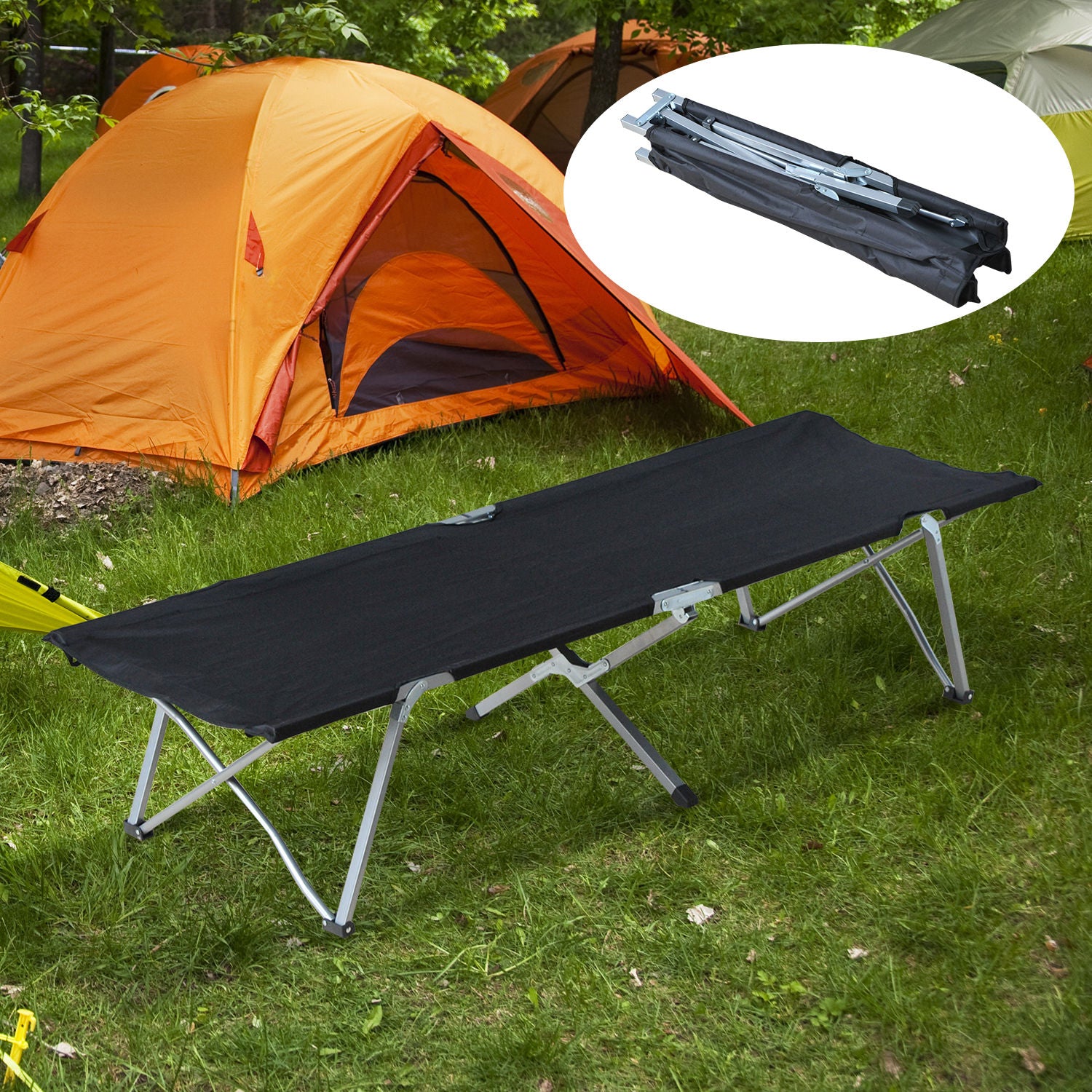 Camping Bed Folding Bed Cot Lounger incl. Bag 193x64x40cm (Black)