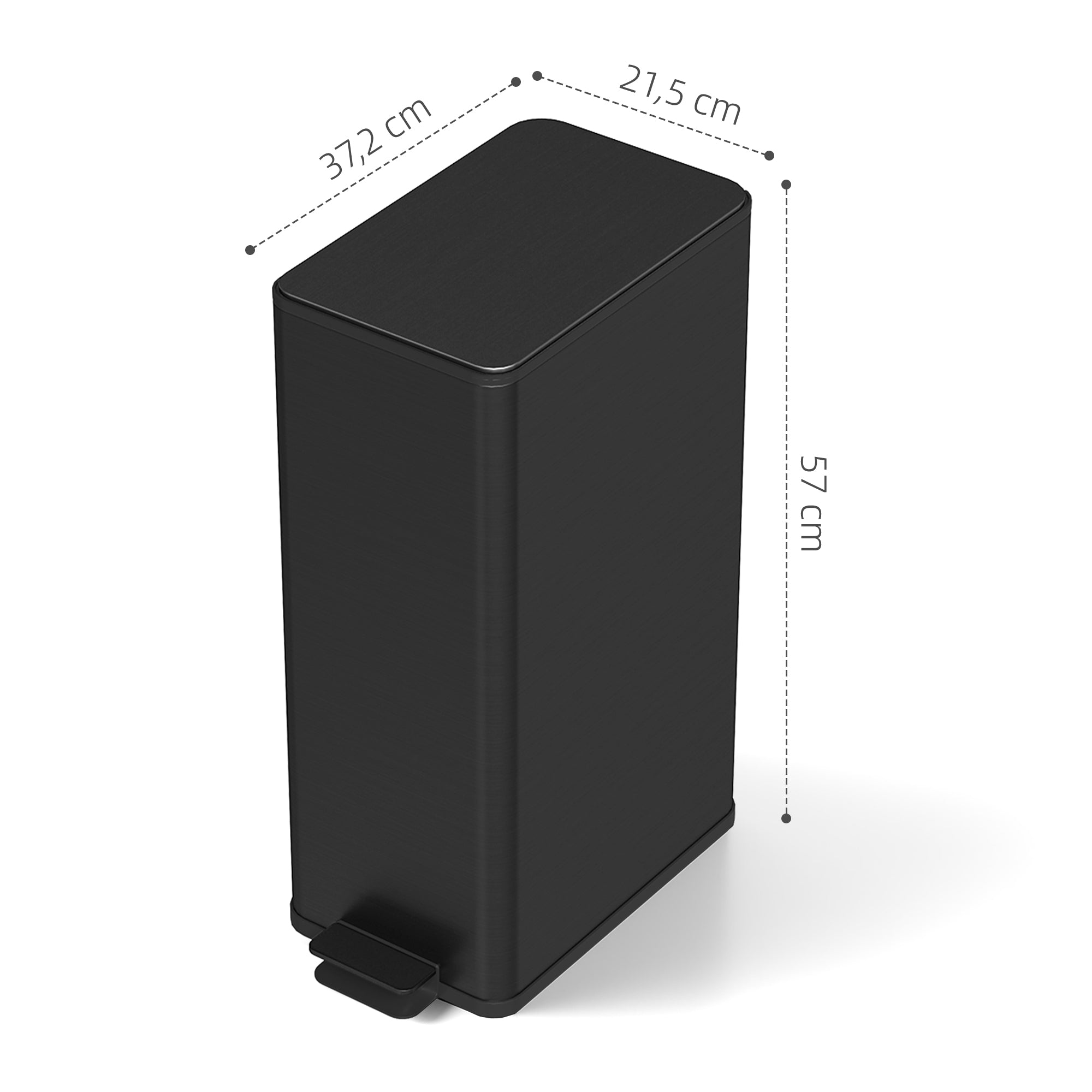 20 L (5.3 gal) Step Trash Can with Soft-Close Lid and Pedal, Includes Removable Inner Bucket — Stainless Steel, Black, 21.5 x 37.2 x 57 cm (8.5 x 14.6 x 22.4 in)