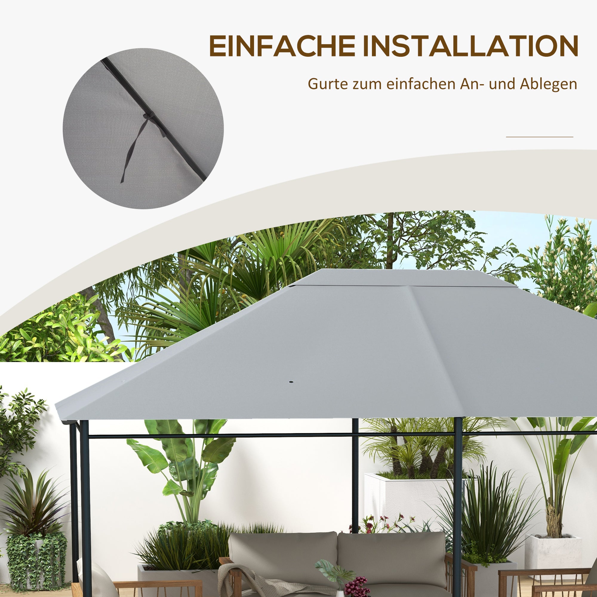 Replacement Roof for 4 x 3m Gazebo, Water-Resistant Pavilion Canopy with UV Protection 30+, Polyester Cover Replacement for Garden Gazebo, Polyester Fabric, 180 g/m², Light Grey