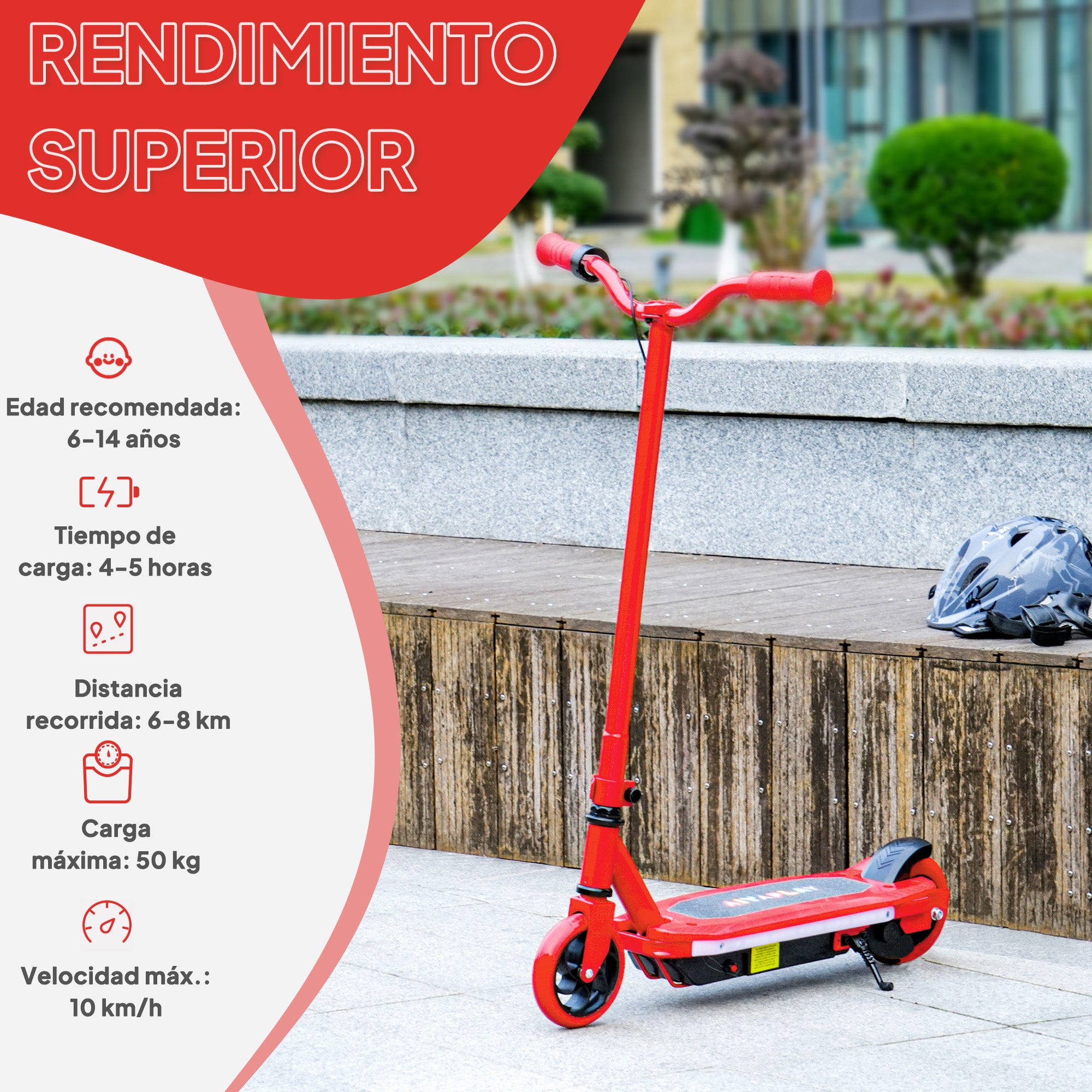 Electric Scooter for Kids 6-14 Years Electric Scooter Max. 10 km/h 80 W Motor Maximum Range 8 km Children's Electric Scooter with LED Lights Red Rear Brake