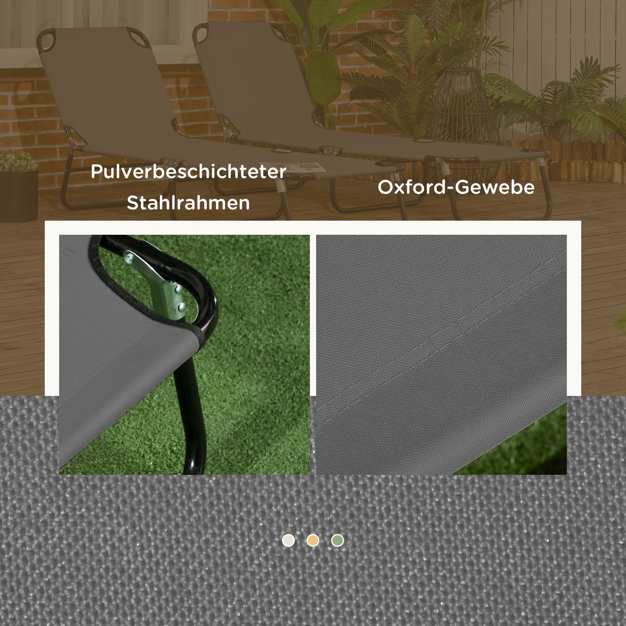 2-Pack Folding Sun Loungers with 5-Position Adjustable Backrest, Weather-Resistant Outdoor Recliners for Pool & Beach, Dark Gray