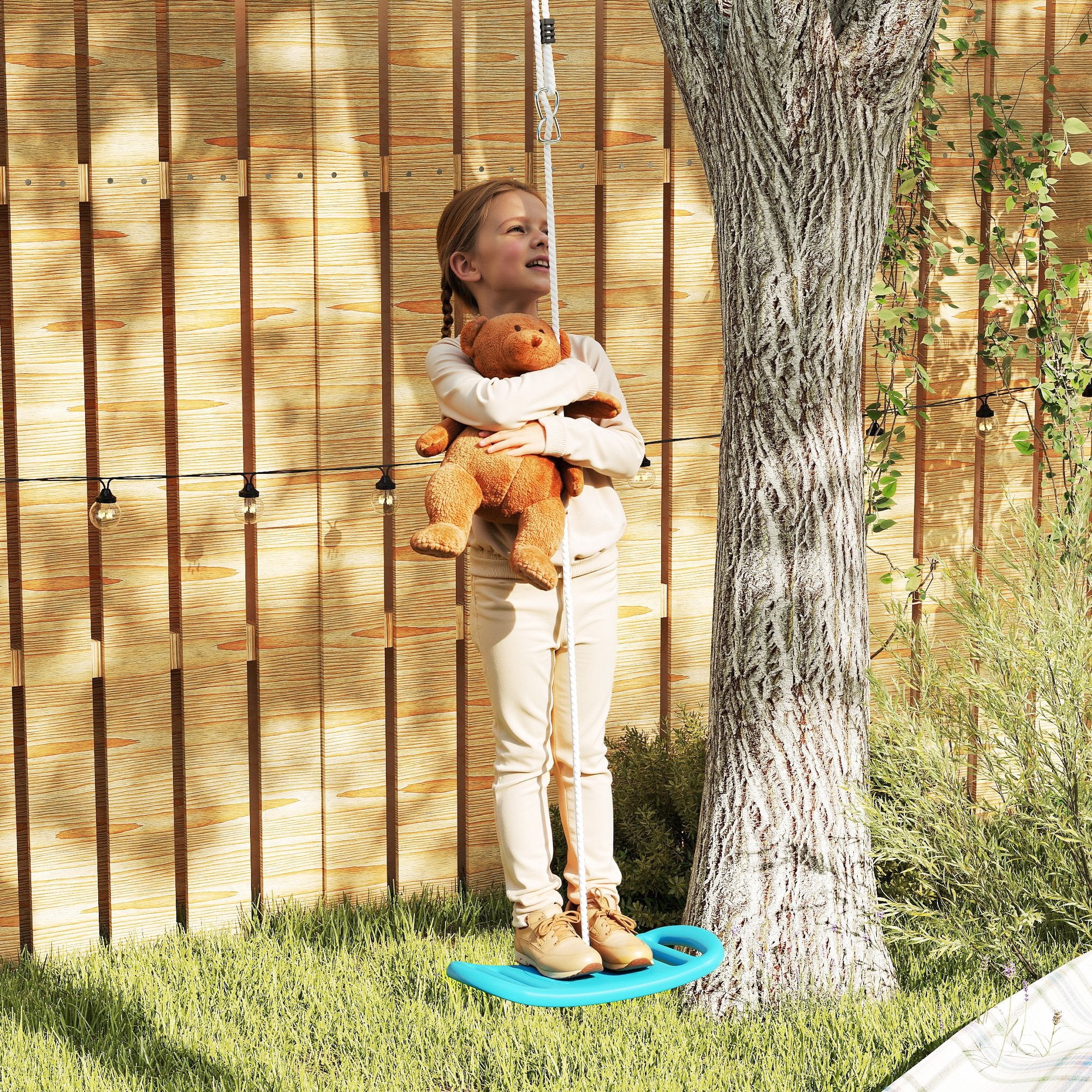 Children's Swing for Outdoor and Indoor, Indoor Swing Seat with Adjustable Rope, Carabiner, Max. 70 kg Load Capacity, for Children from 6 to 10 years old, Blue