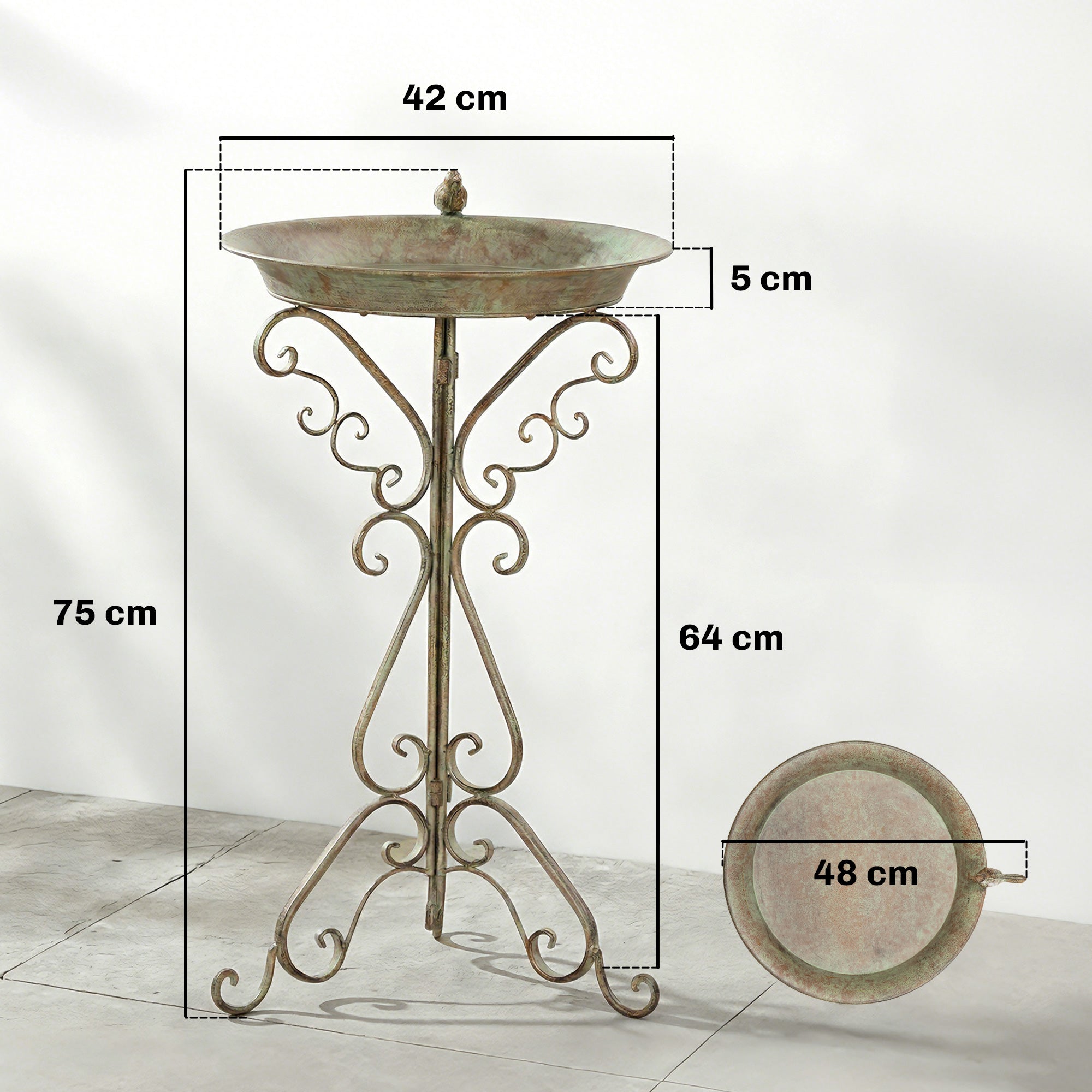 29.5 in Vintage Green Bird Bath with Bird Statue and Decorative Pedestal, Freestanding Garden Basin for Yard, Patio & Terrace, Green