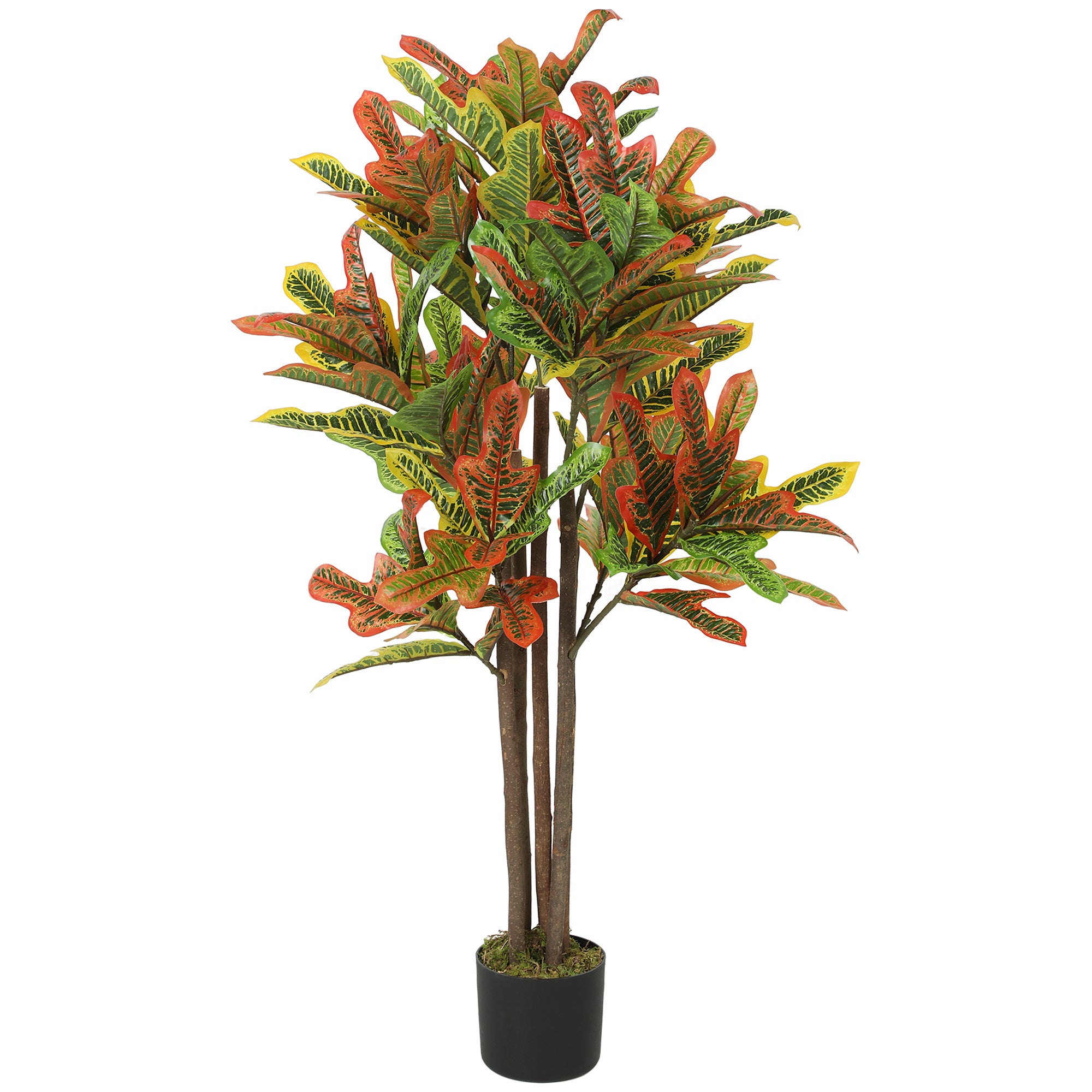 47.2 in (120 cm) Artificial Croton Plant with Real Wood Trunk and Pot — Multicolor Indoor Decorative Plant for Home, Office, Living Room