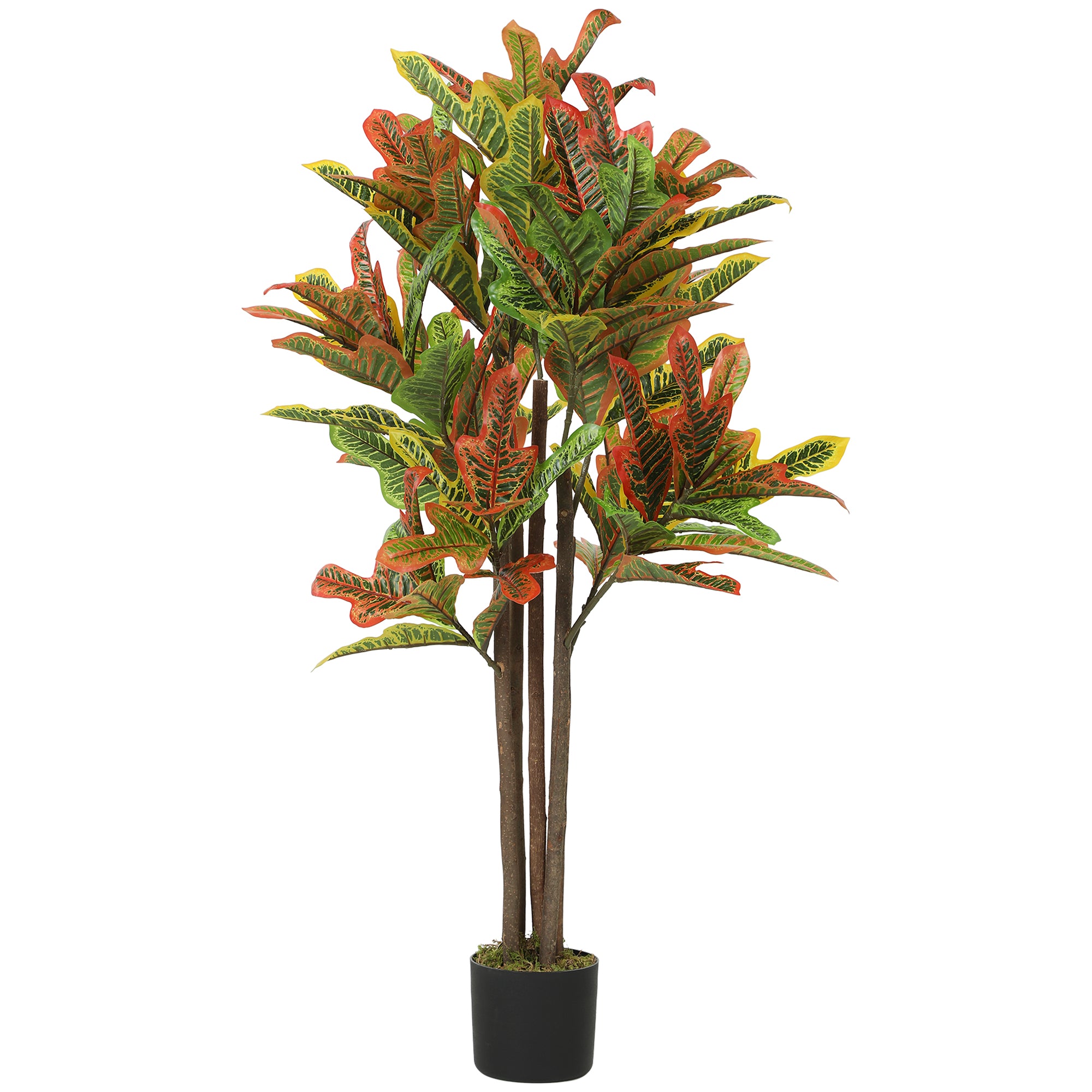 47.2 in (120 cm) Artificial Croton Plant with Real Wood Trunk and Pot — Multicolor Indoor Decorative Plant for Home, Office, Living Room