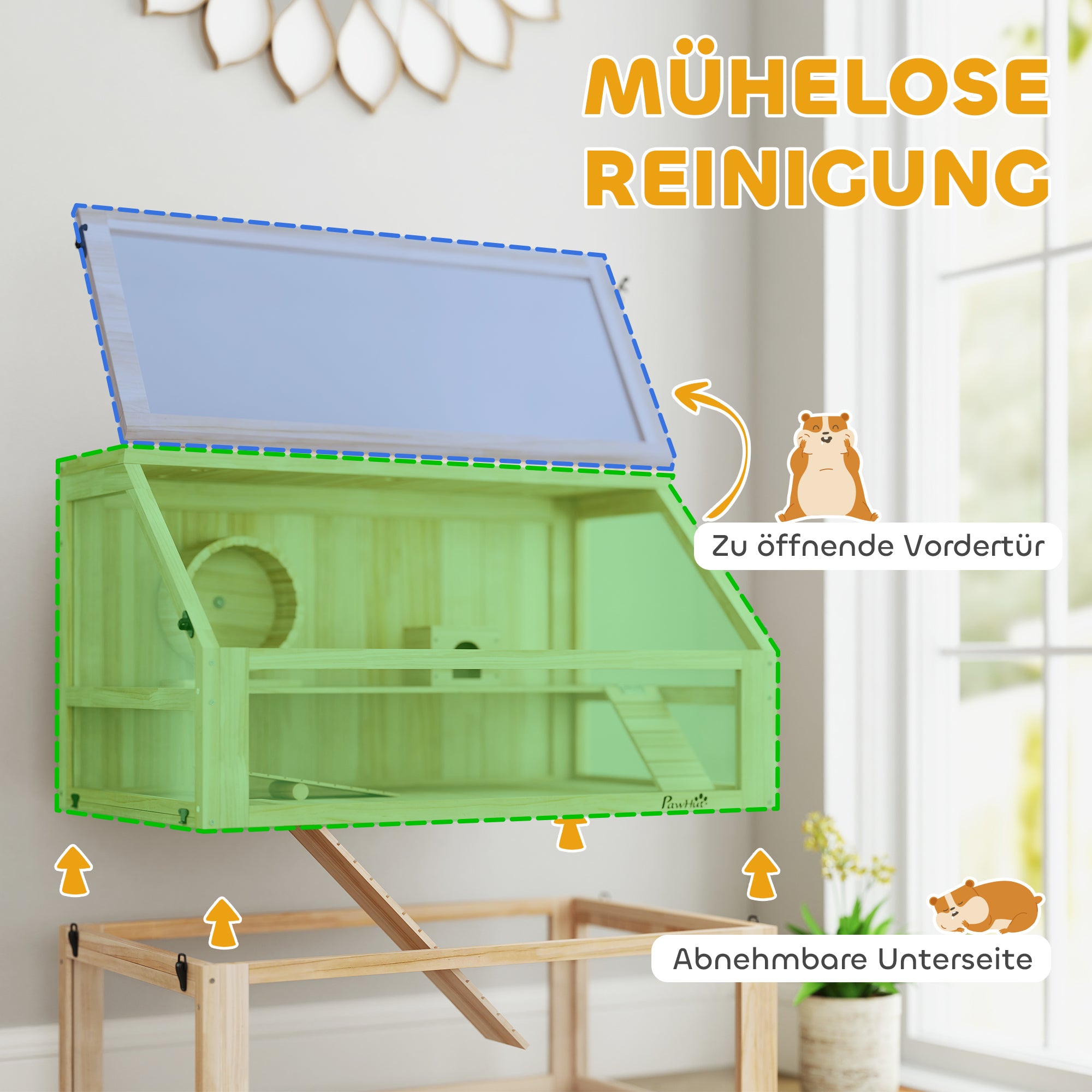 Wooden Hamster Cage 3 Levels Hamster Enclosure Small Pet Cage with Foldable Lid Exercise Wheel and Accessories, Small Animal Hutch Wood Cage for Hamsters Dwarf Hamsters 80 x 50 x 76 cm Natural Wood