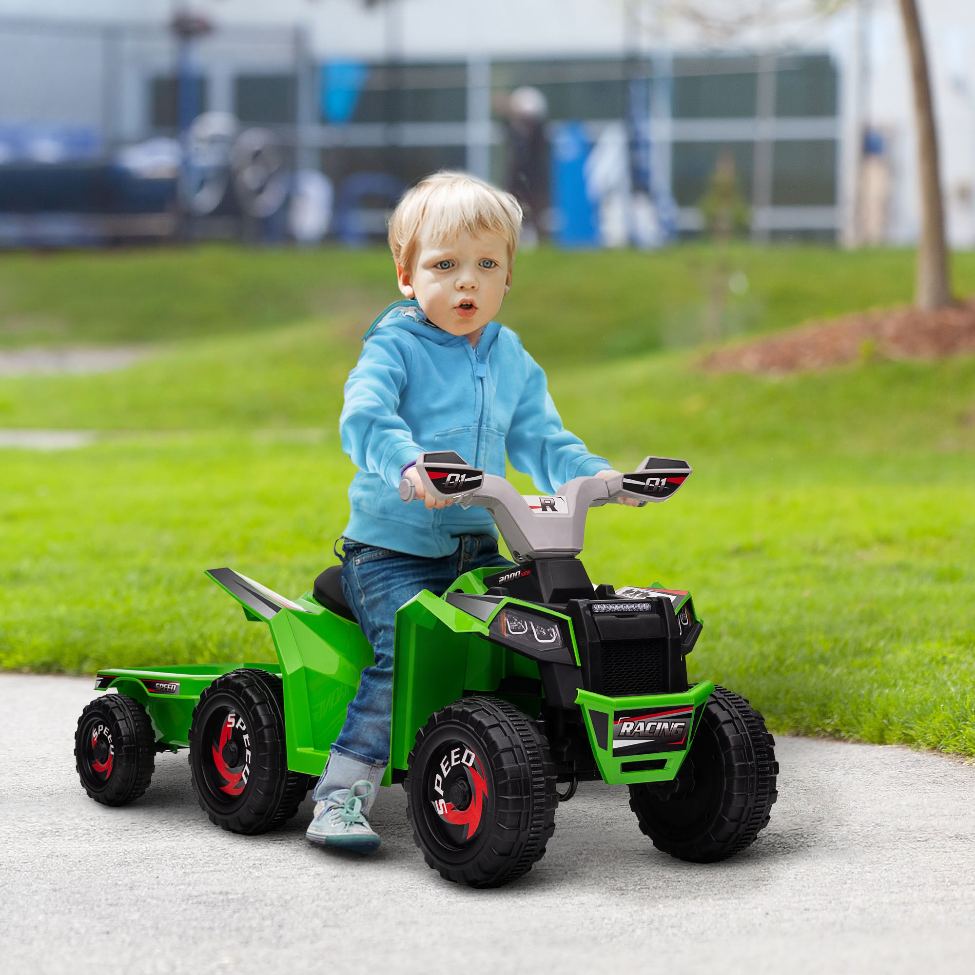 Kids Electric Quad 6V Kids Quad, Kids Vehicle, Electric Car with Trailer for Kids 1.5-3 Years, 2.5 km/h, Metal, 106 x 41.5 x 48.5 cm, Green