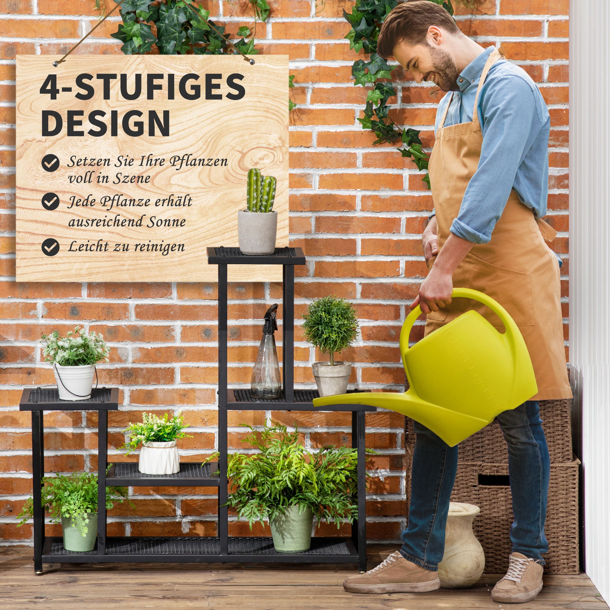 4-Tier Plant Stand, 83cm Tall Flower Stand for Indoor Outdoor, Metal Plant Stand, Multi-Layer Flower Rack, Pot Stand for Living Room, Garden Balcony Decor, Black