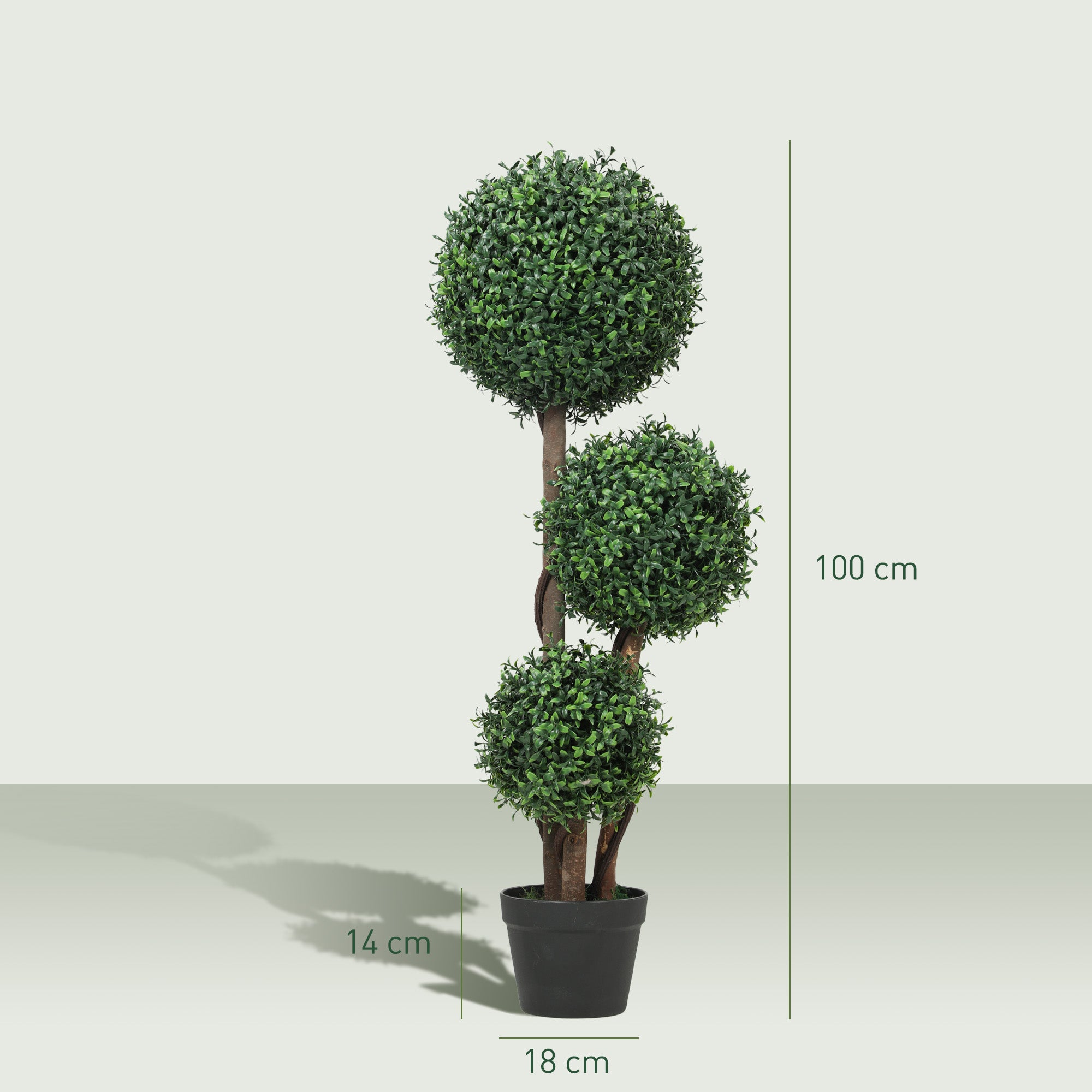 39.4 in (100 cm) Large Boxwood Topiary - Three-Ball Artificial Plant with Real Wood Trunk in Pot, Realistic Faux Plant for Living Room, Bedroom, Office, Garden Decor, Gift
