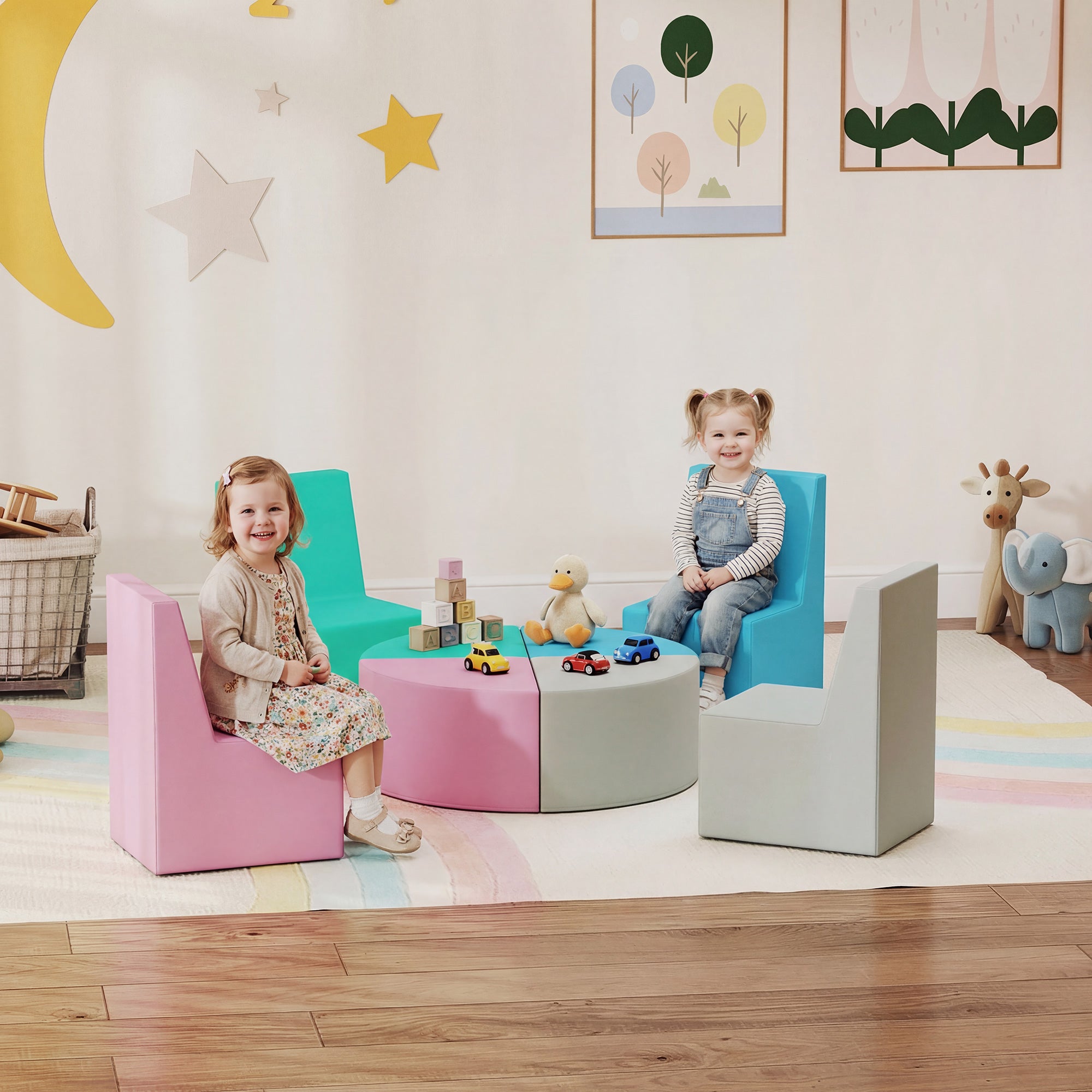 8-Piece Soft Foam Building Blocks for Kids — Table & Stool Design, PU Foam Blocks for Babies & Toddlers, Multicolor