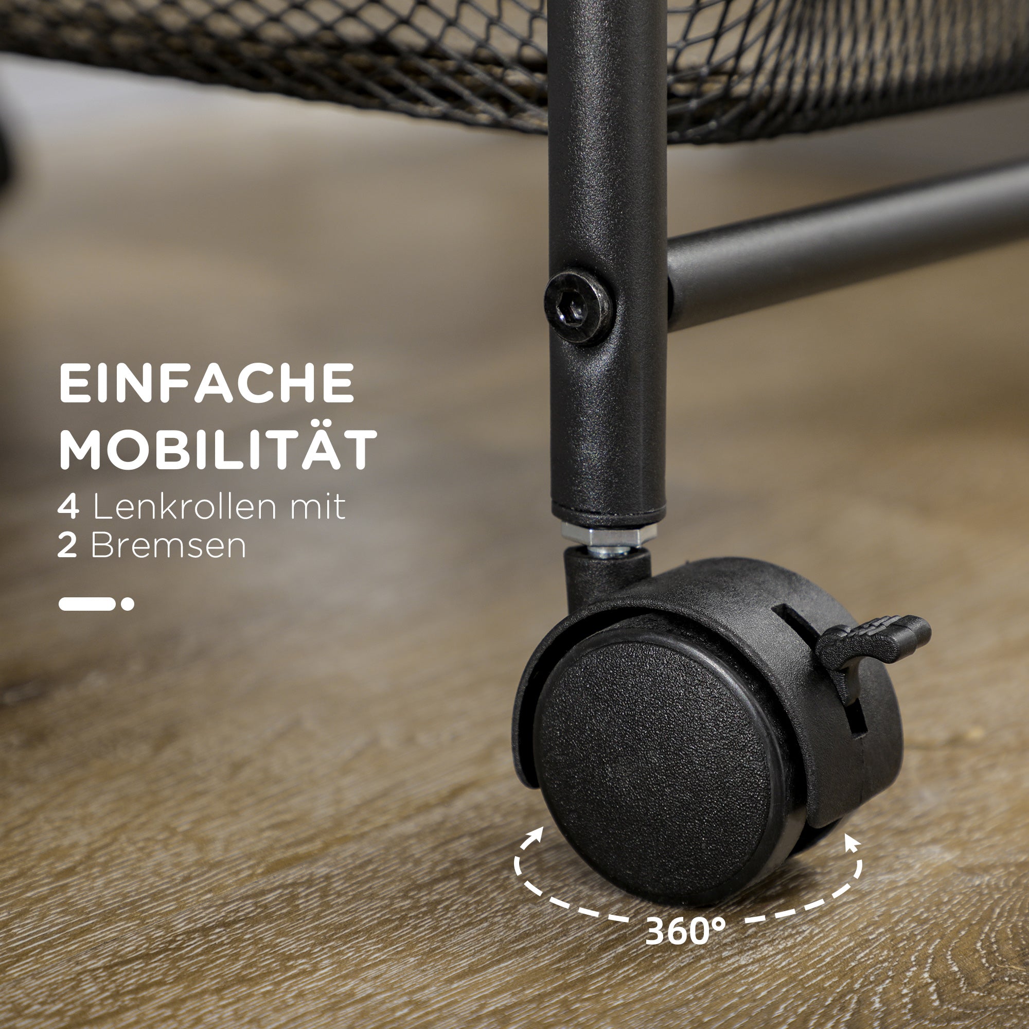 Cart, Kitchen Cart with 4 Baskets, Storage Rack with Wheels, Household Shelf, Serving Cart for Bedroom, Living Room, Steel, Black, 41.5 x 31 x 66 cm