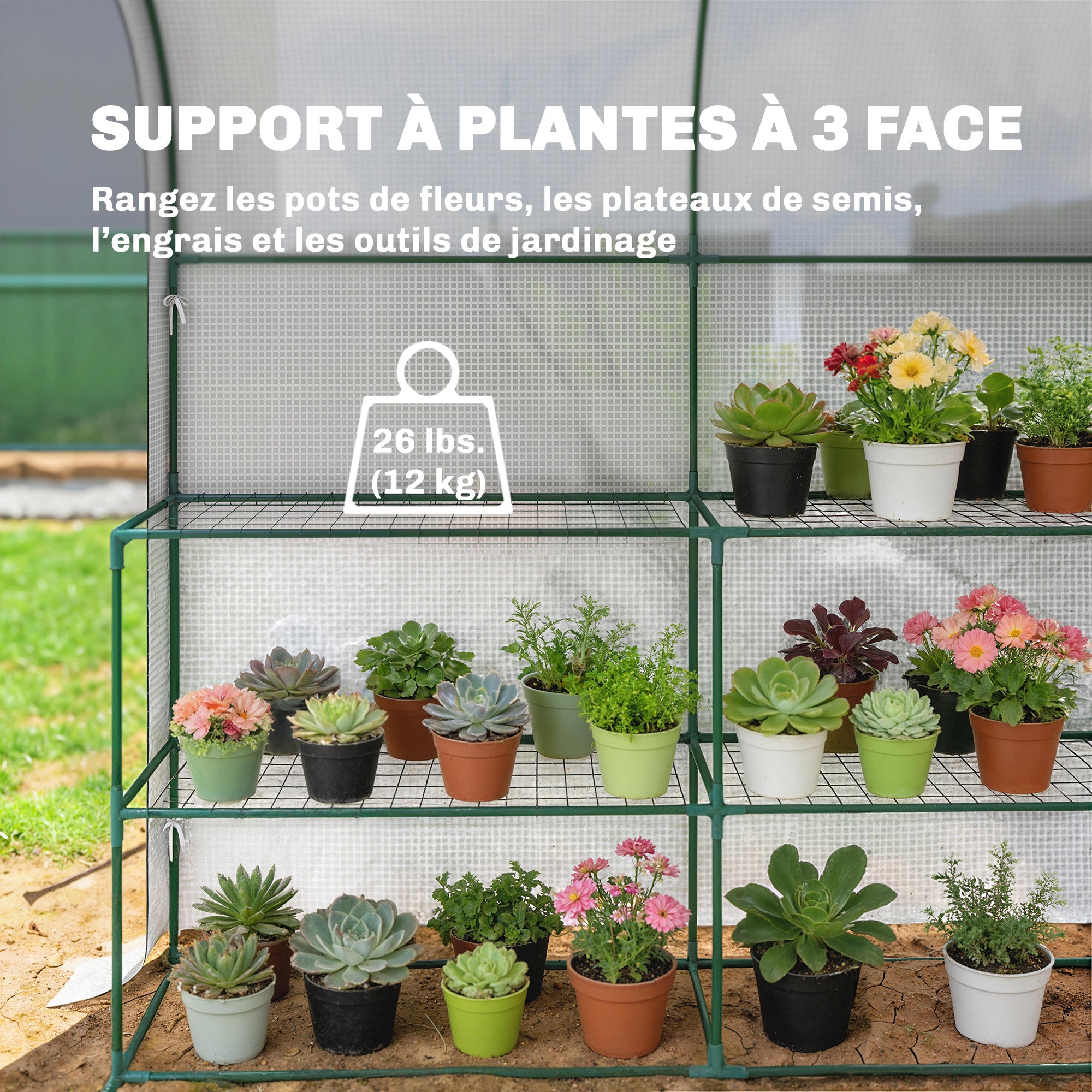 Garden Greenhouse with Shelves, 123 x 187 x 189 cm (48.4 x 73.6 x 74.4 in) – Roll-Up Door, 140 gsm High-Density PE Cover, Extended 10 cm, White