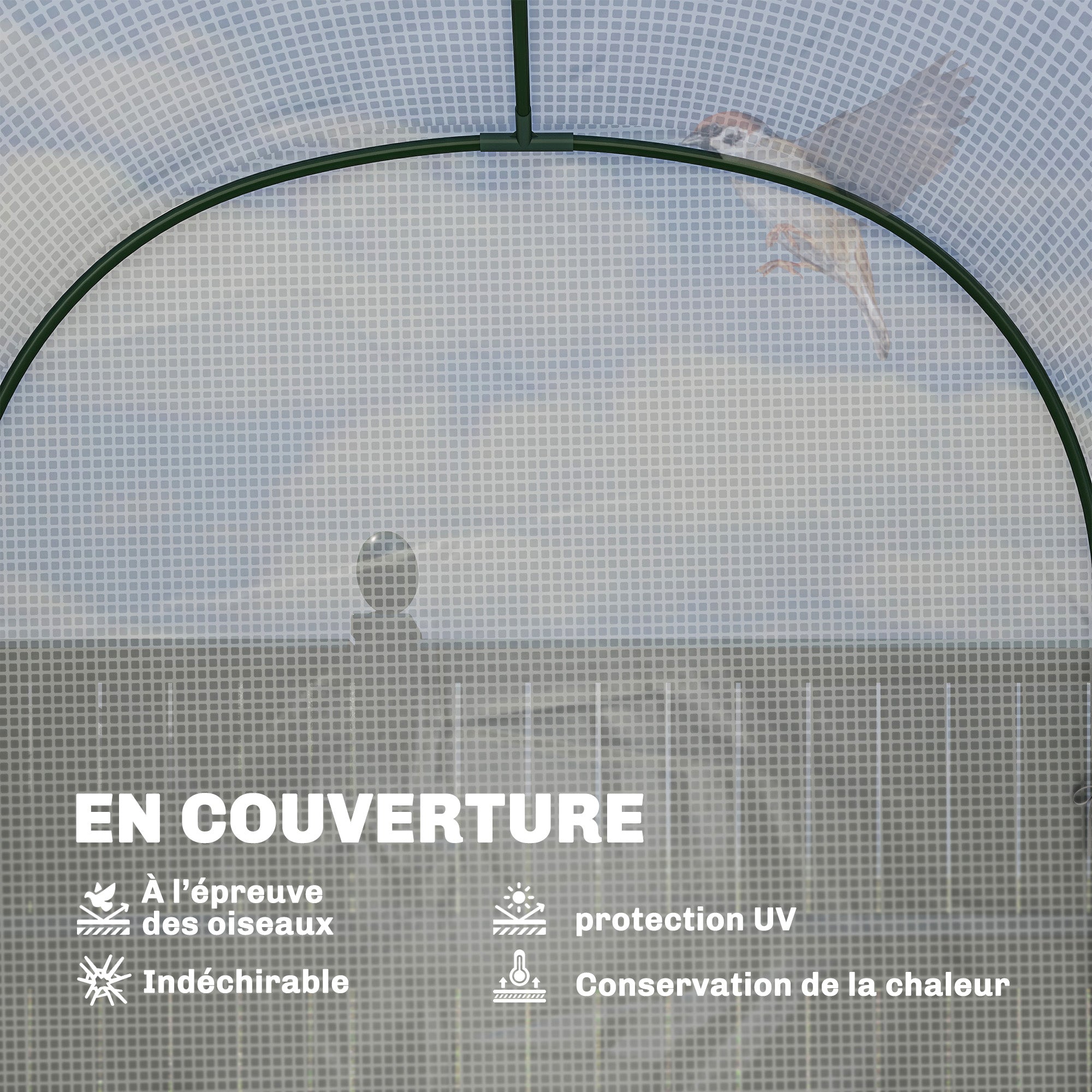 Garden Greenhouse with Shelves, 123 x 187 x 189 cm (48.4 x 73.6 x 74.4 in) – Roll-Up Door, 140 gsm High-Density PE Cover, Extended 10 cm, White