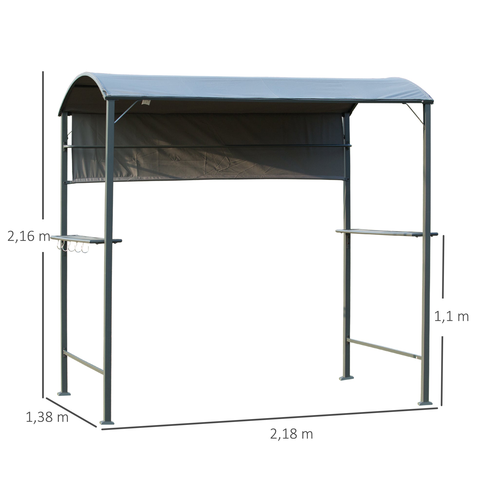 Grill Gazebo with Flame Retardant Roof, BBQ Gazebo with 2 Shelves, Polyester, Black, 218 x 138 x 216 cm