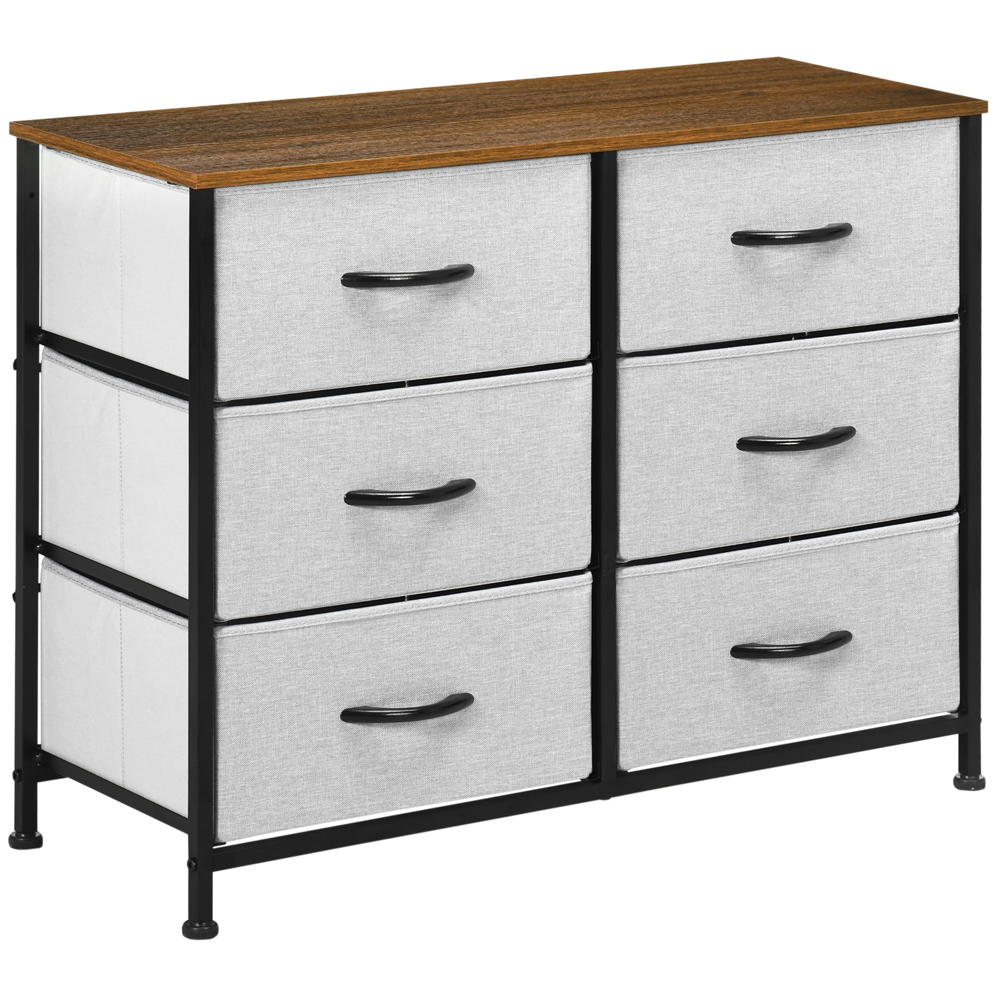 Dresser Sideboard with 6 Foldable Fabric Drawers, Drawer Cabinet with Worktop, Handle, Multi-purpose Cabinet with Anti-Tip Device, for Living Room Bedroom, Gray