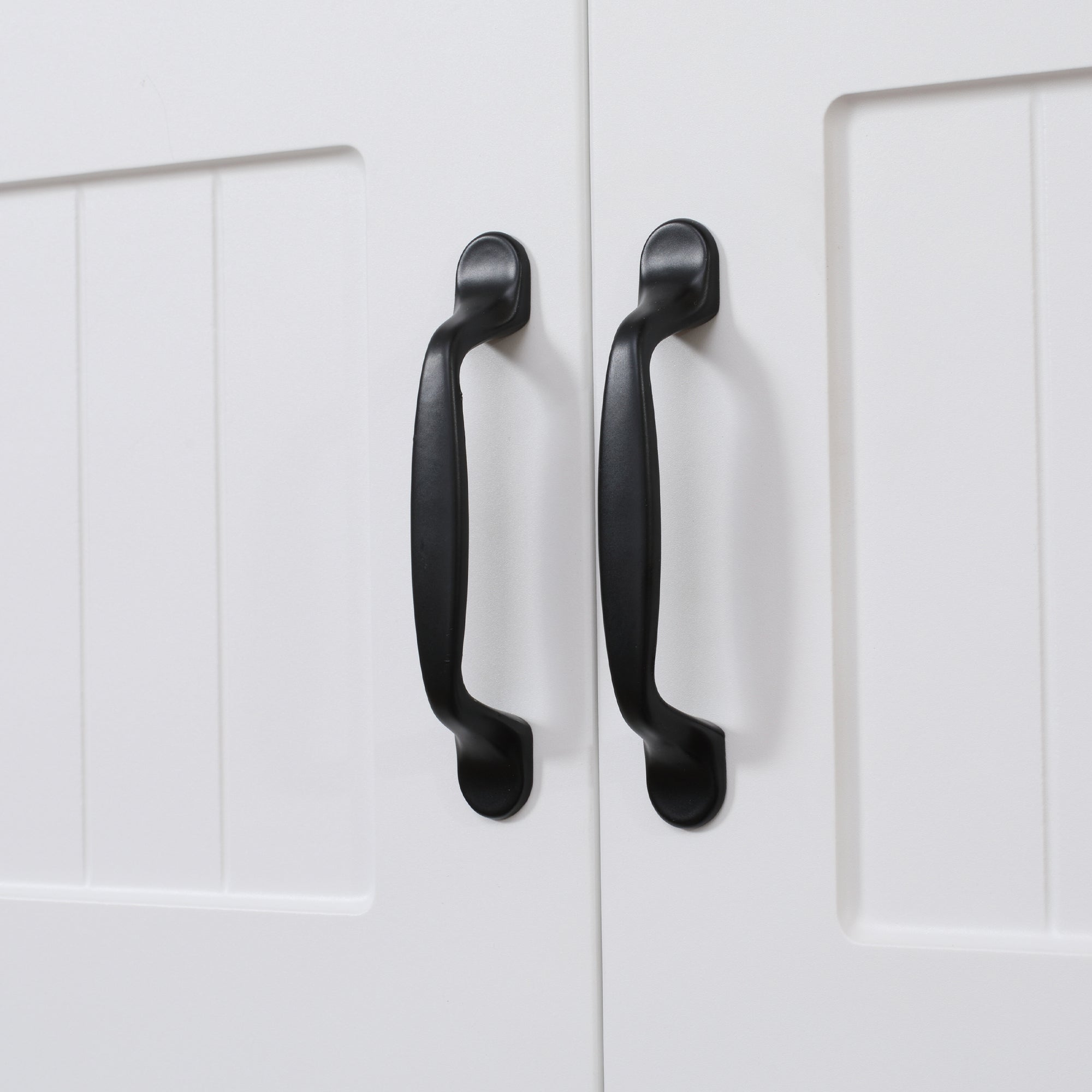 Kitchen Cabinet Kitchen Buffet Tall Cabinet with 2 Shelves and 2 Cabinets Dining Room Cupboard with Adjustable Shelf Boards Microwave Stand Anti-Tip Strap Country Style White