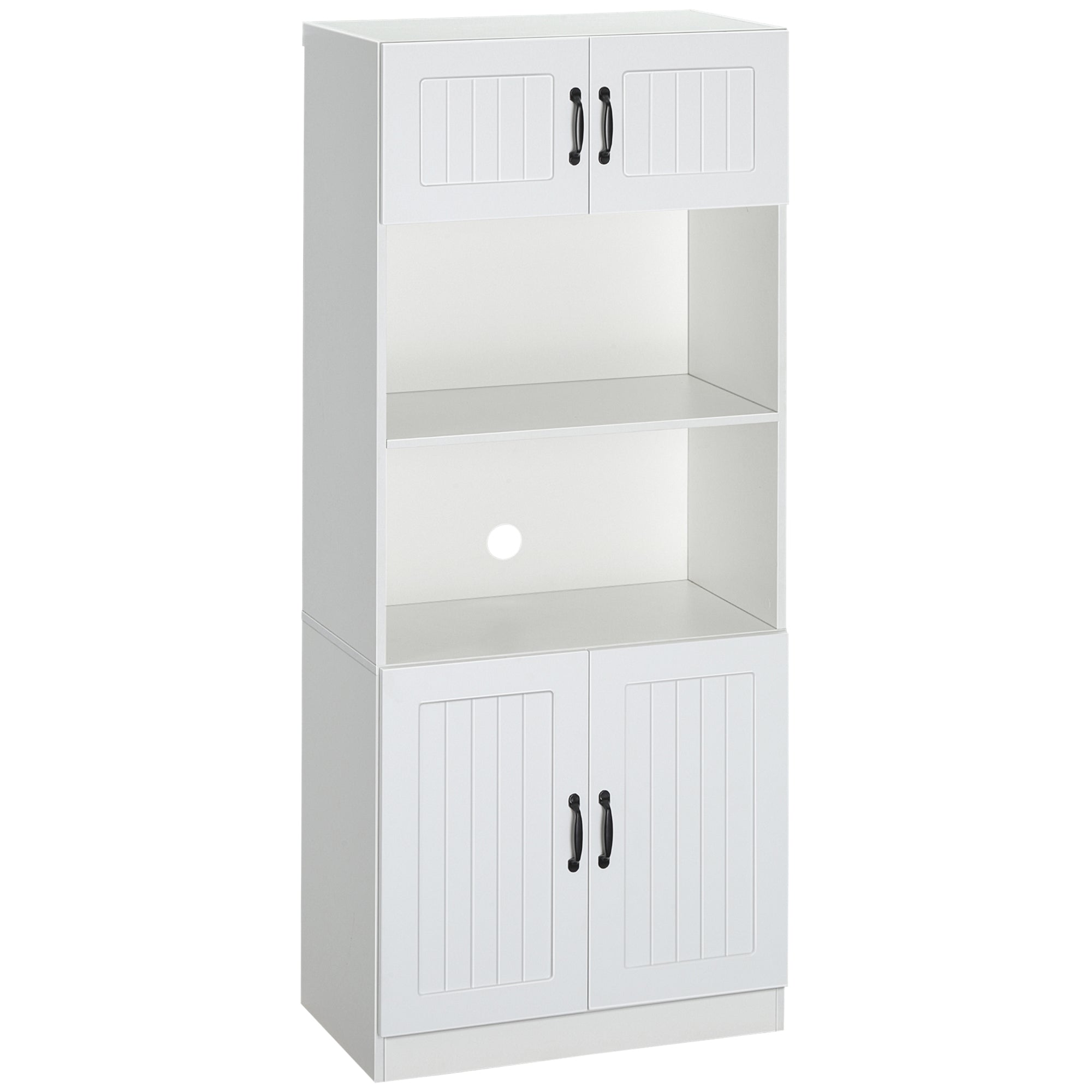 Kitchen Cabinet Kitchen Buffet Tall Cabinet with 2 Shelves and 2 Cabinets Dining Room Cupboard with Adjustable Shelf Boards Microwave Stand Anti-Tip Strap Country Style White