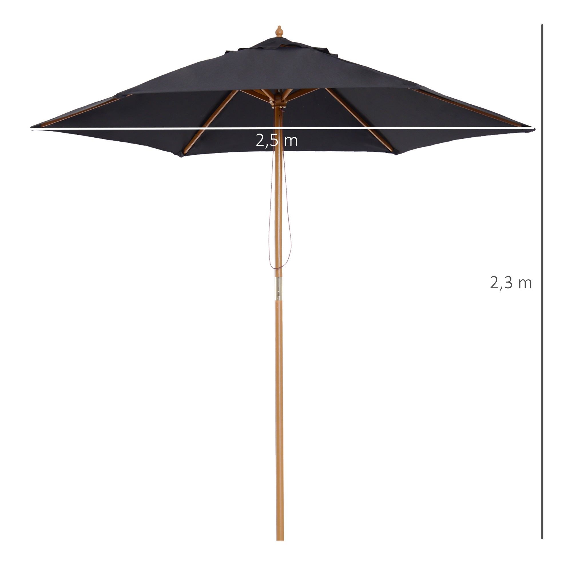 Outdoor Garden Umbrella Double Top Hexagonal Large Size Garden Ø 2.5 x 2.3H m Black Bamboo Wood